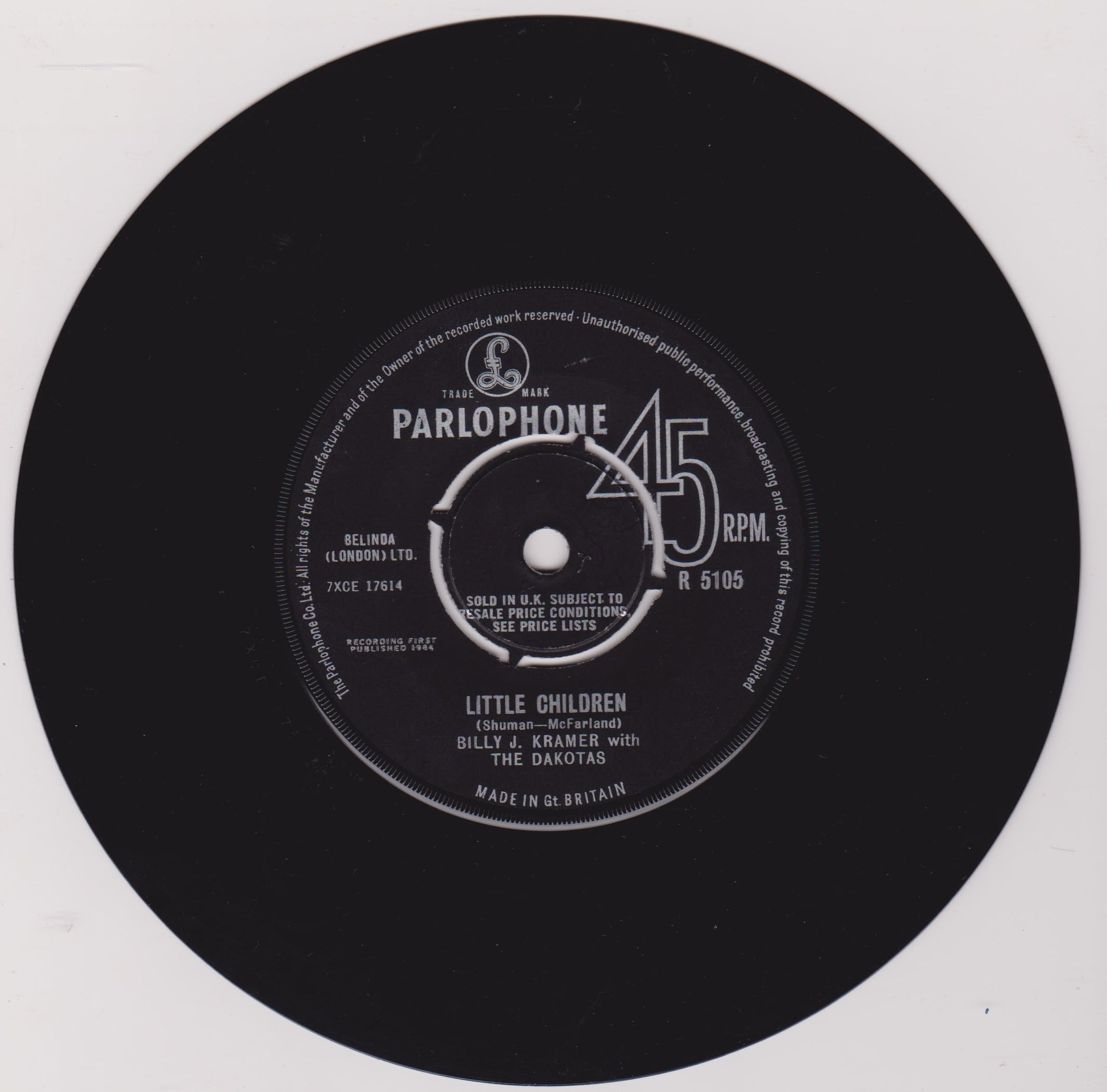 Billy J. Kramer with The Dakotas – Little Children (Parlophone 1965) 7" vinyl single VG/VG