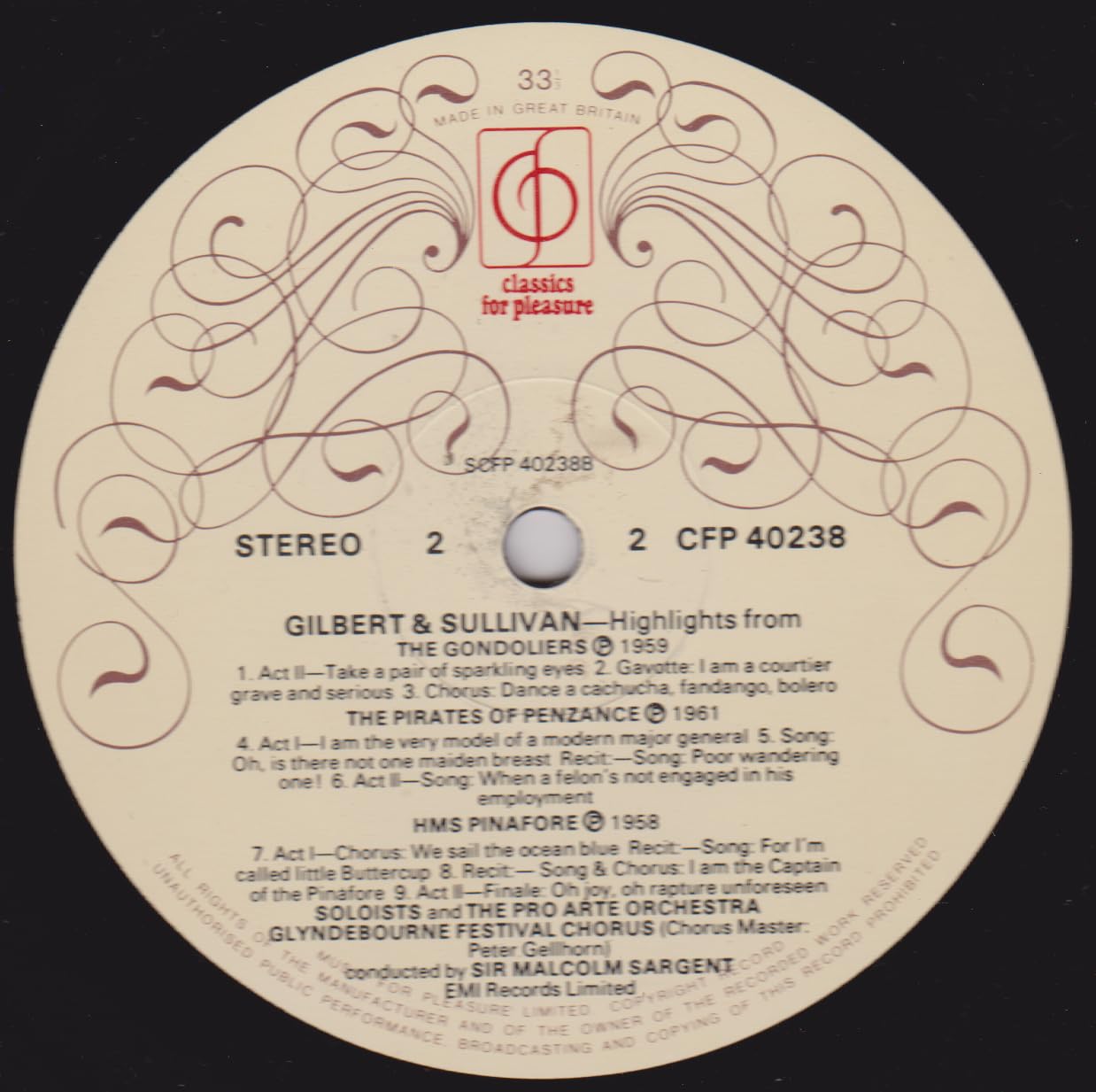 Gilbert & Sullivan, Glyndebourne Festival Chorus - Highlights From: The Mikado, Iolanthe, The Pirates Of Penzance, HMS Pinafore, The Gondoliers 12" vinyl LP VG/VG