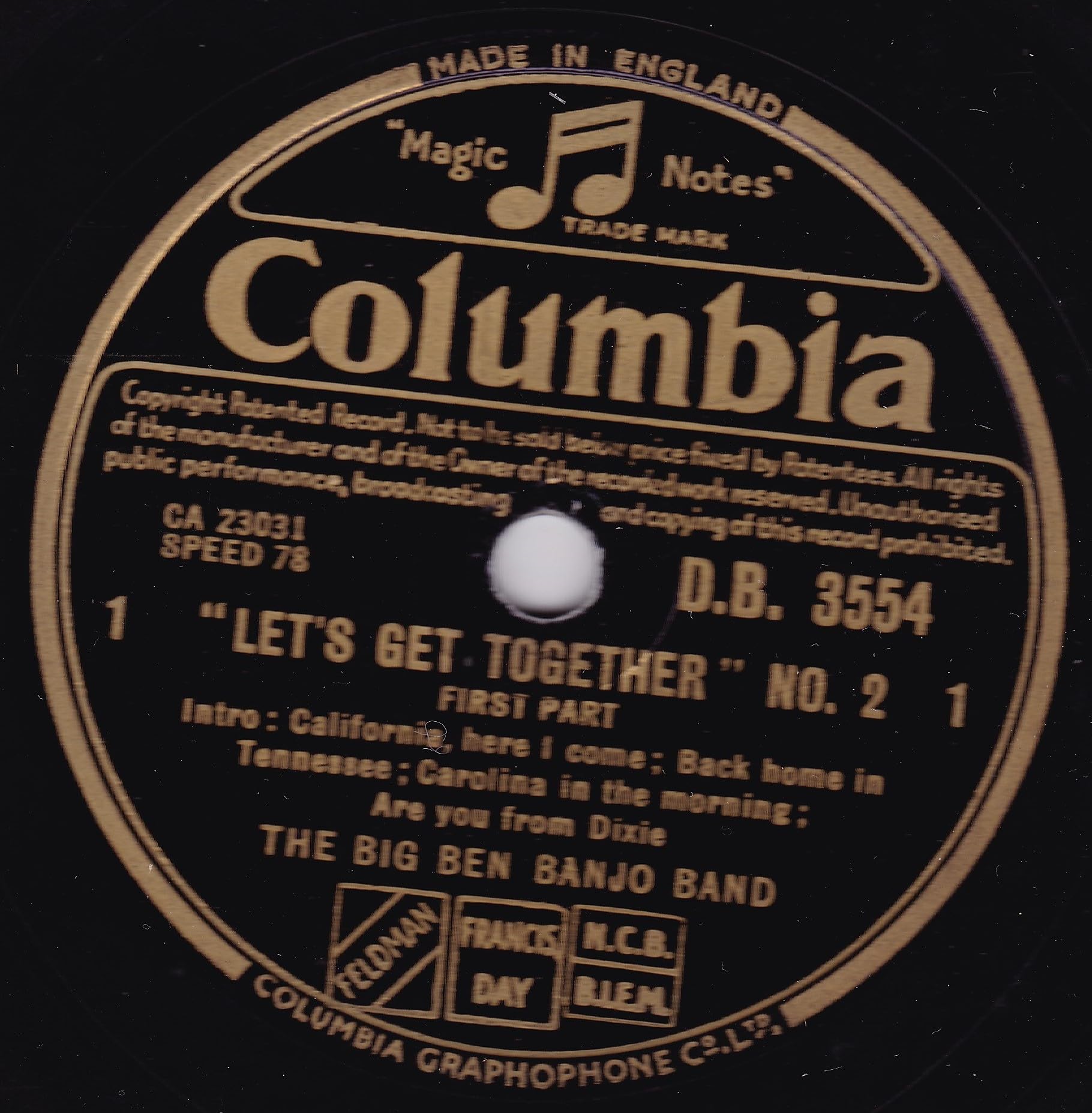 The Big Ben Banjo Band - Let's Get Together No 2 (Columbia 1954) 10" 78RPM shellac single VG/-