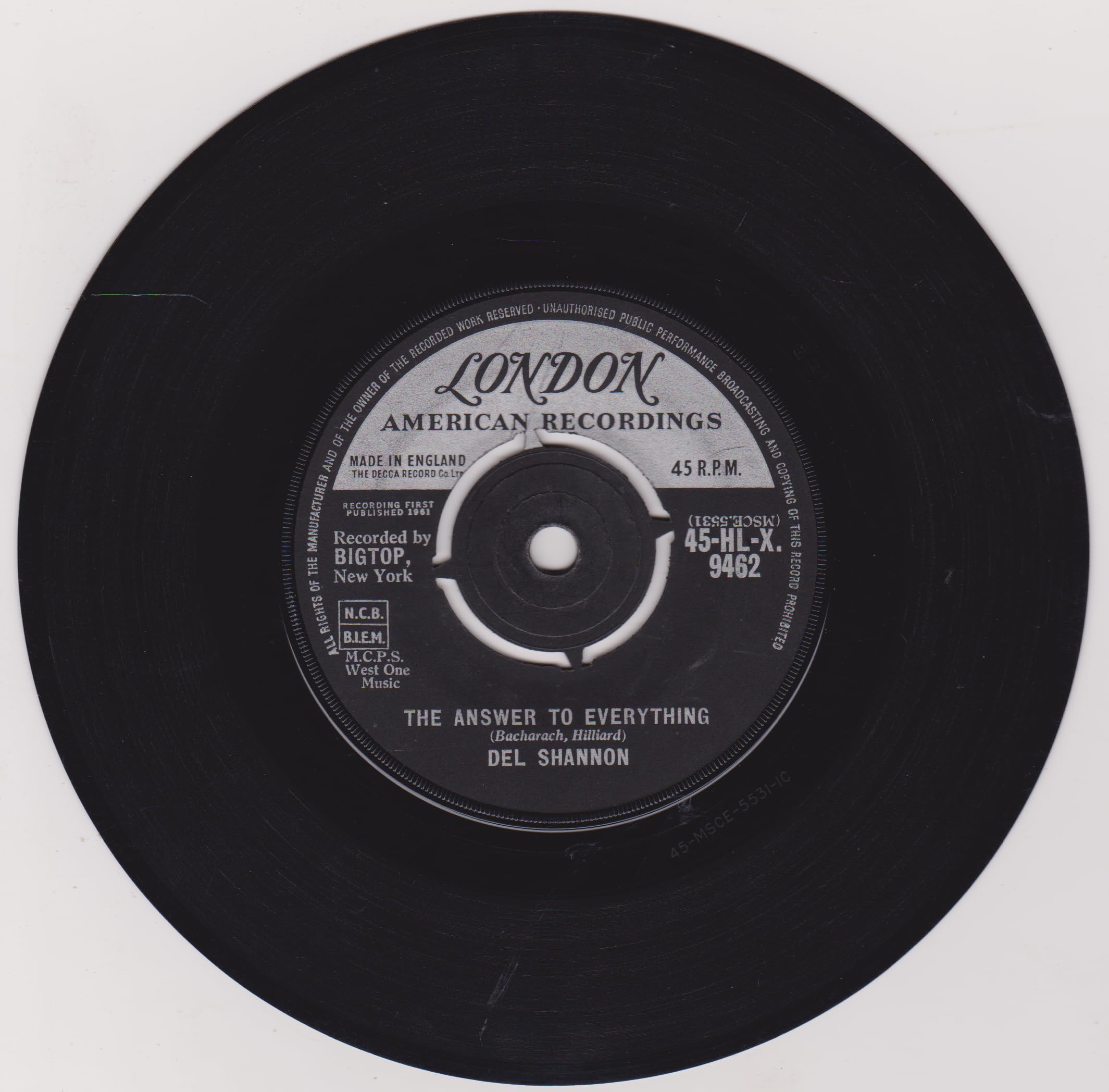 Del Shannon ‎– So Long Baby (London 1961) 7" vinyl single VG/VG