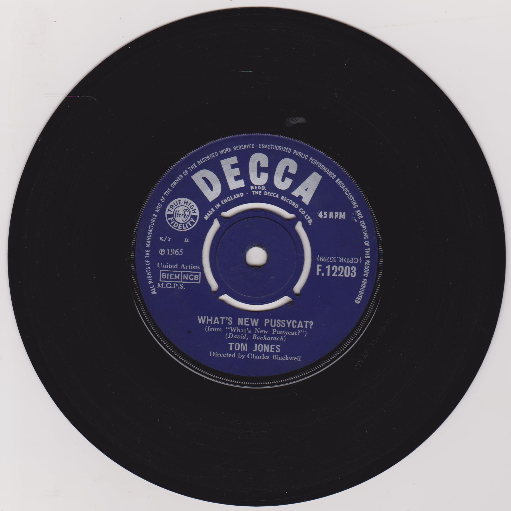 Tom Jones - What's New Pussycat? (Decca 1965) 7" vinyl single VG/-