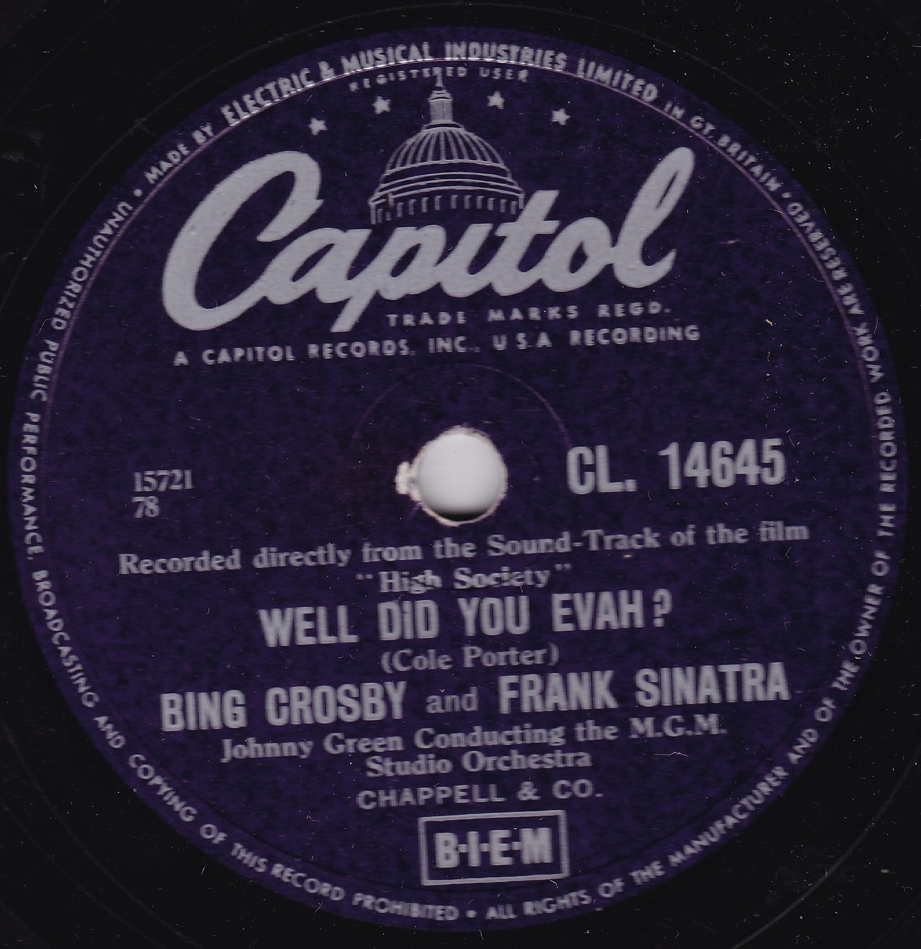 Bing Crosby And Grace Kelly - True Love (Capitol 1956) 10" 78RPM shellac single VGVG