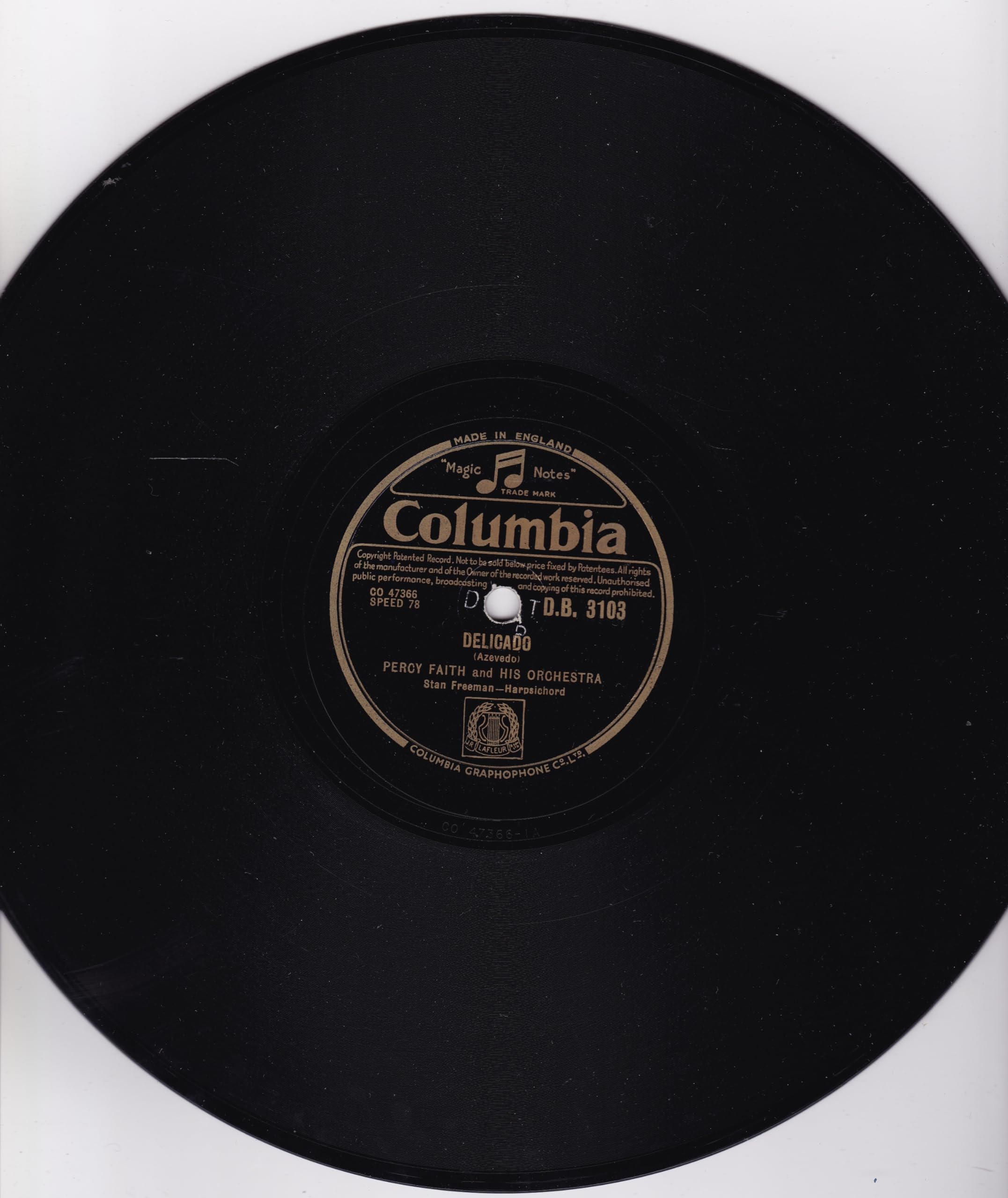 Percy Faith And His Orchestra - Delicado (Columbia 1952) 10" 78RPM shellac single VG/-