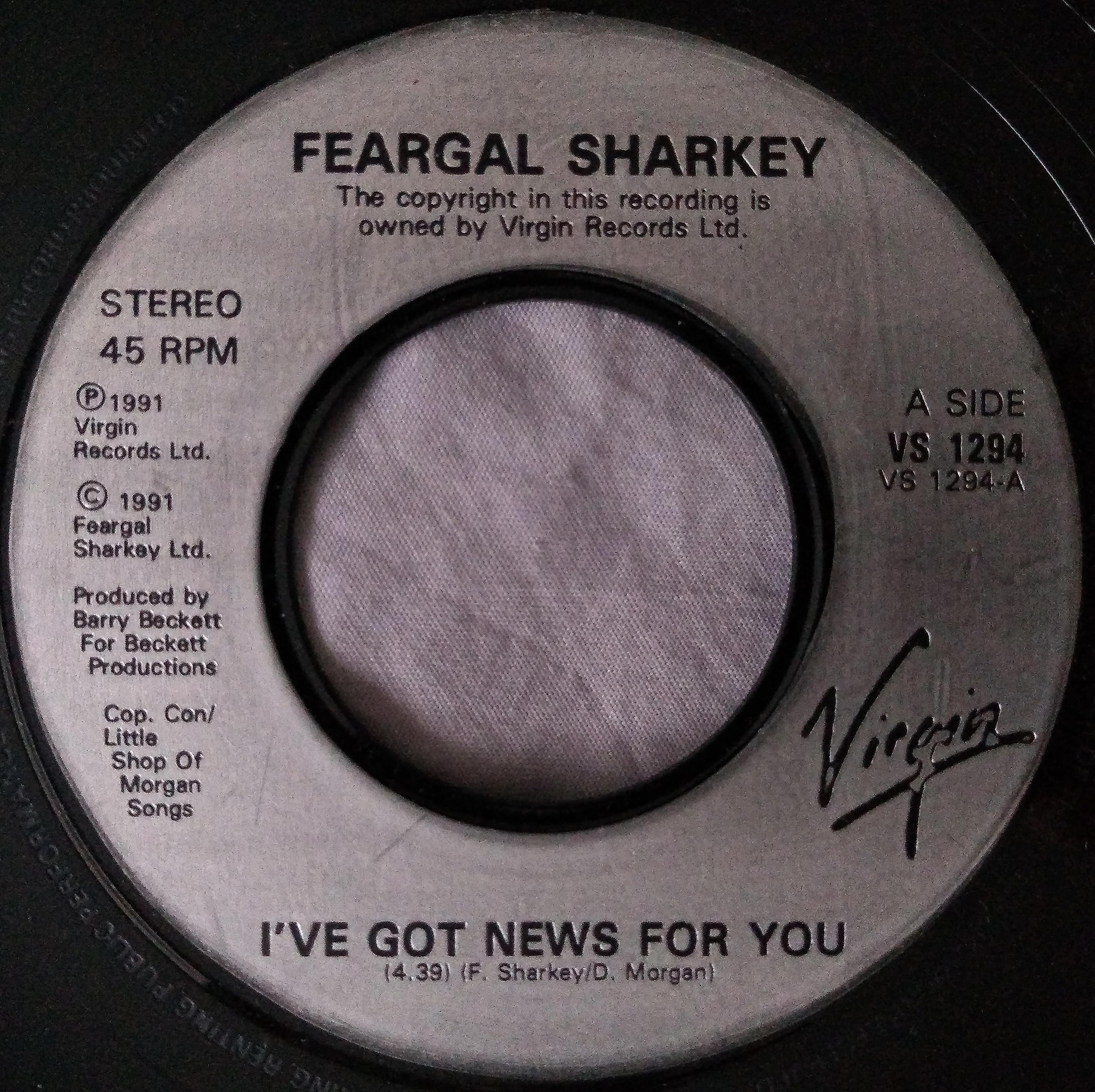 Feargal Sharkey - I've Got News For You (Virgin 1991) 7" vinyl single VG/- jukebox centre