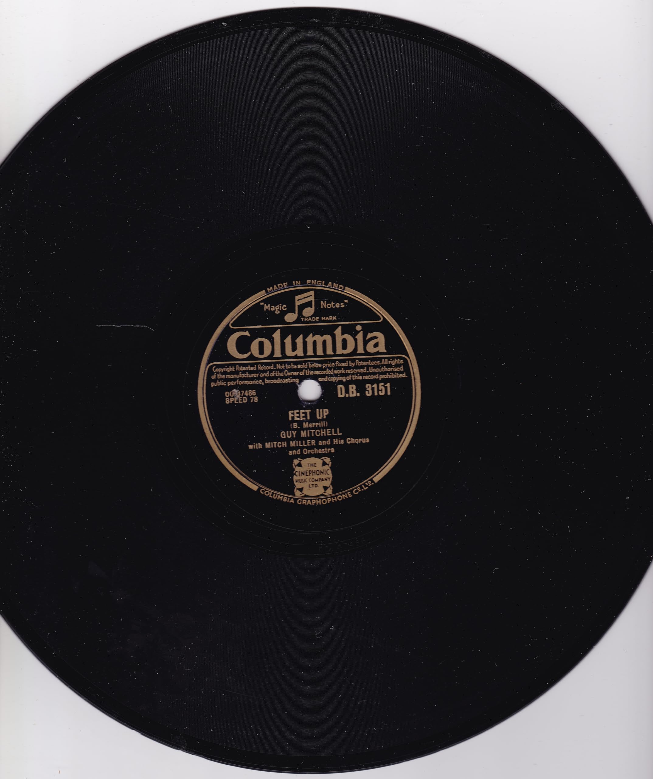Guy Mitchell – Feet Up (Columbia 1952) 10" 78 RPM shellac single VG/-