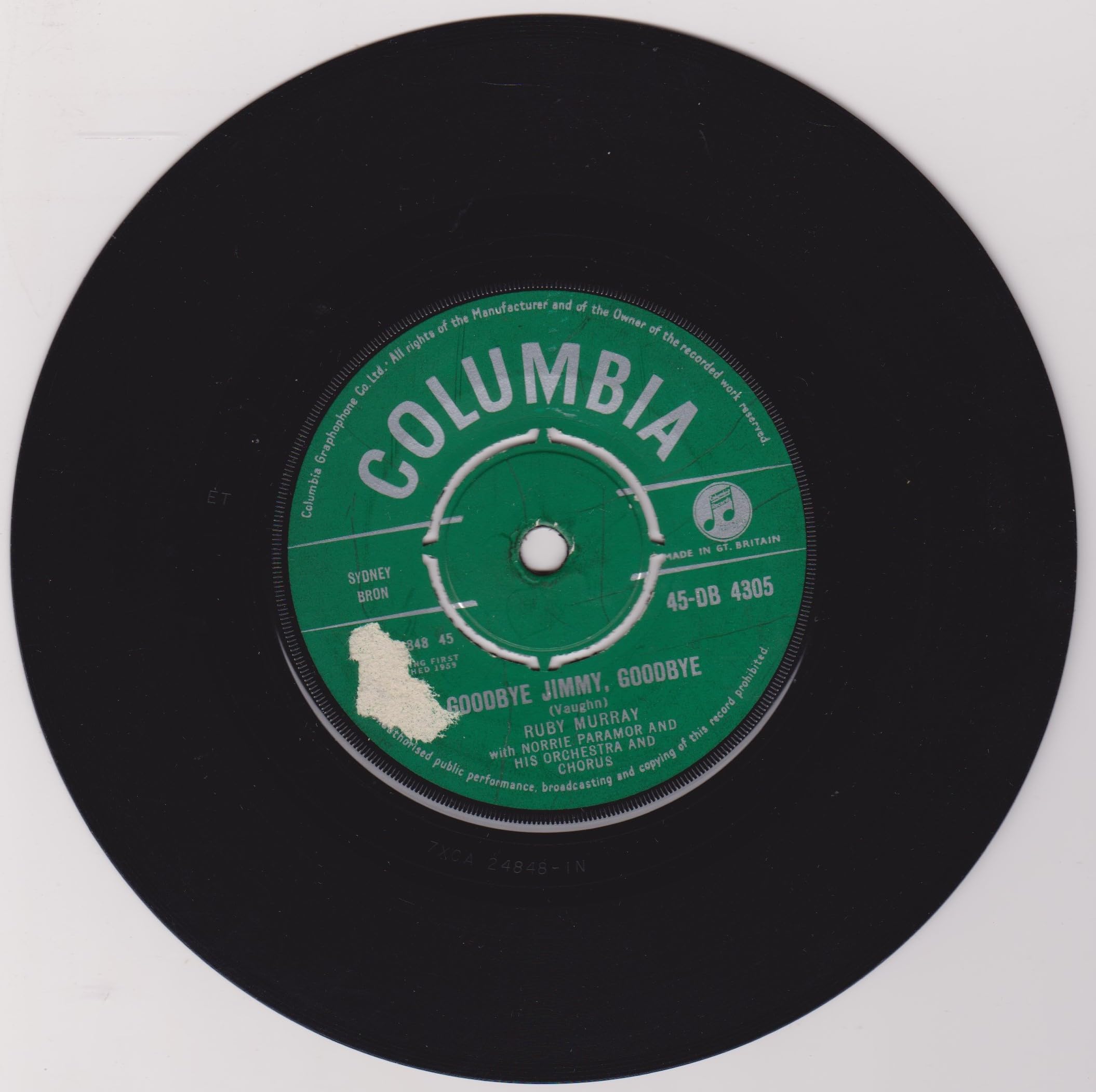 Ruby Murray With Norrie Paramor And His Orchestra ‎– Goodbye Jimmy, Goodbye (Columbia 1959) 7" vinyl single VG/-