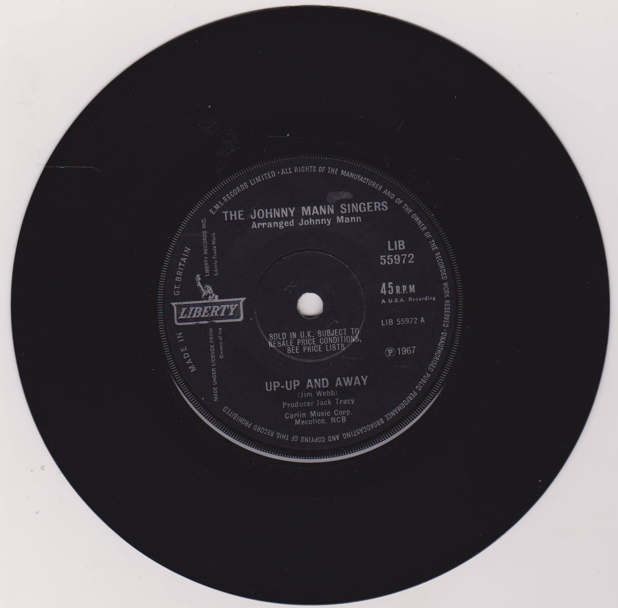Johnny Mann Singers - Up-Up And Away (Liberty 1967) 7" vinyl single VG/-