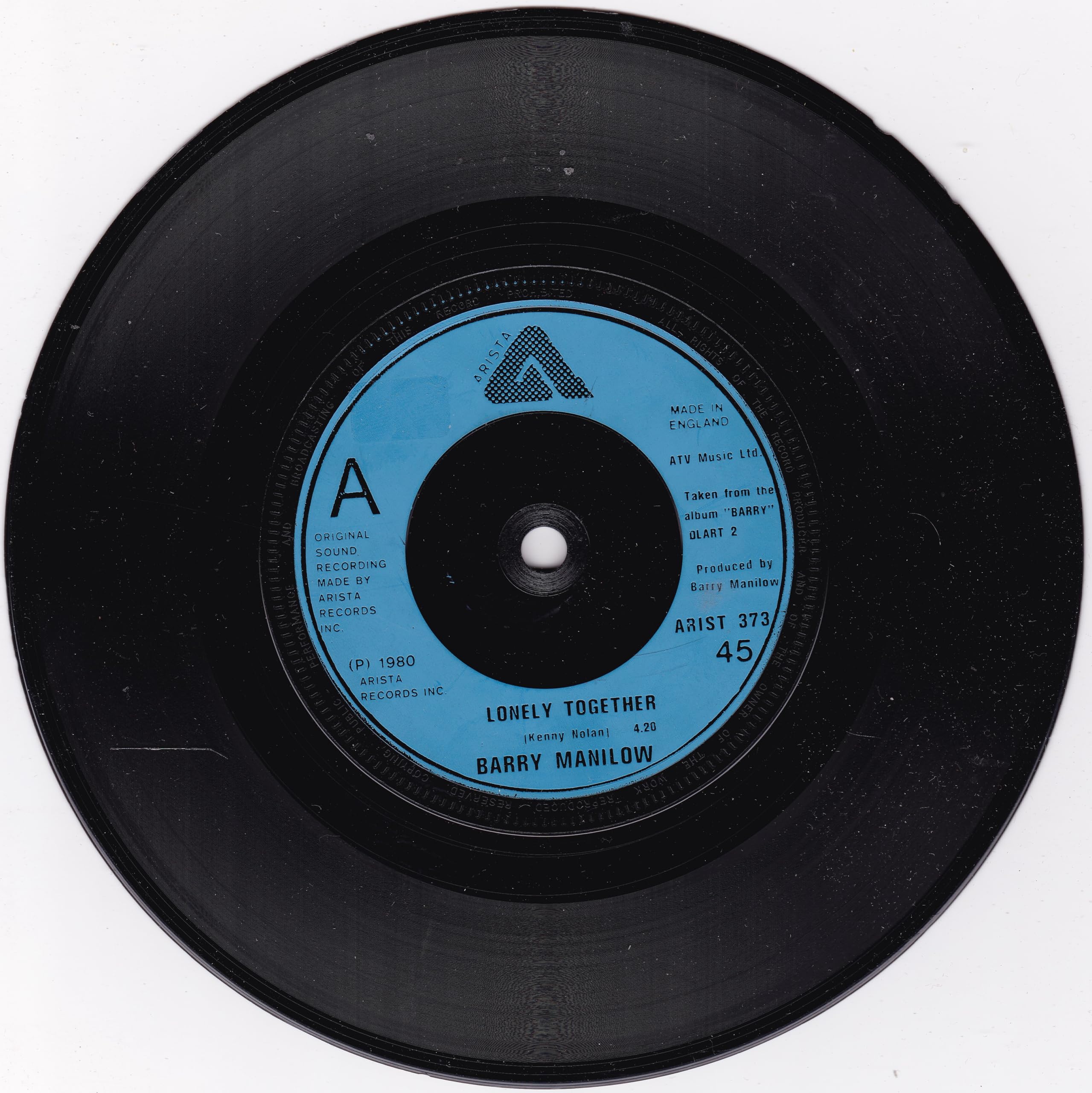 Barry Manilow - Lonely Together (Arista 1980) 7" vinyl single VG/-