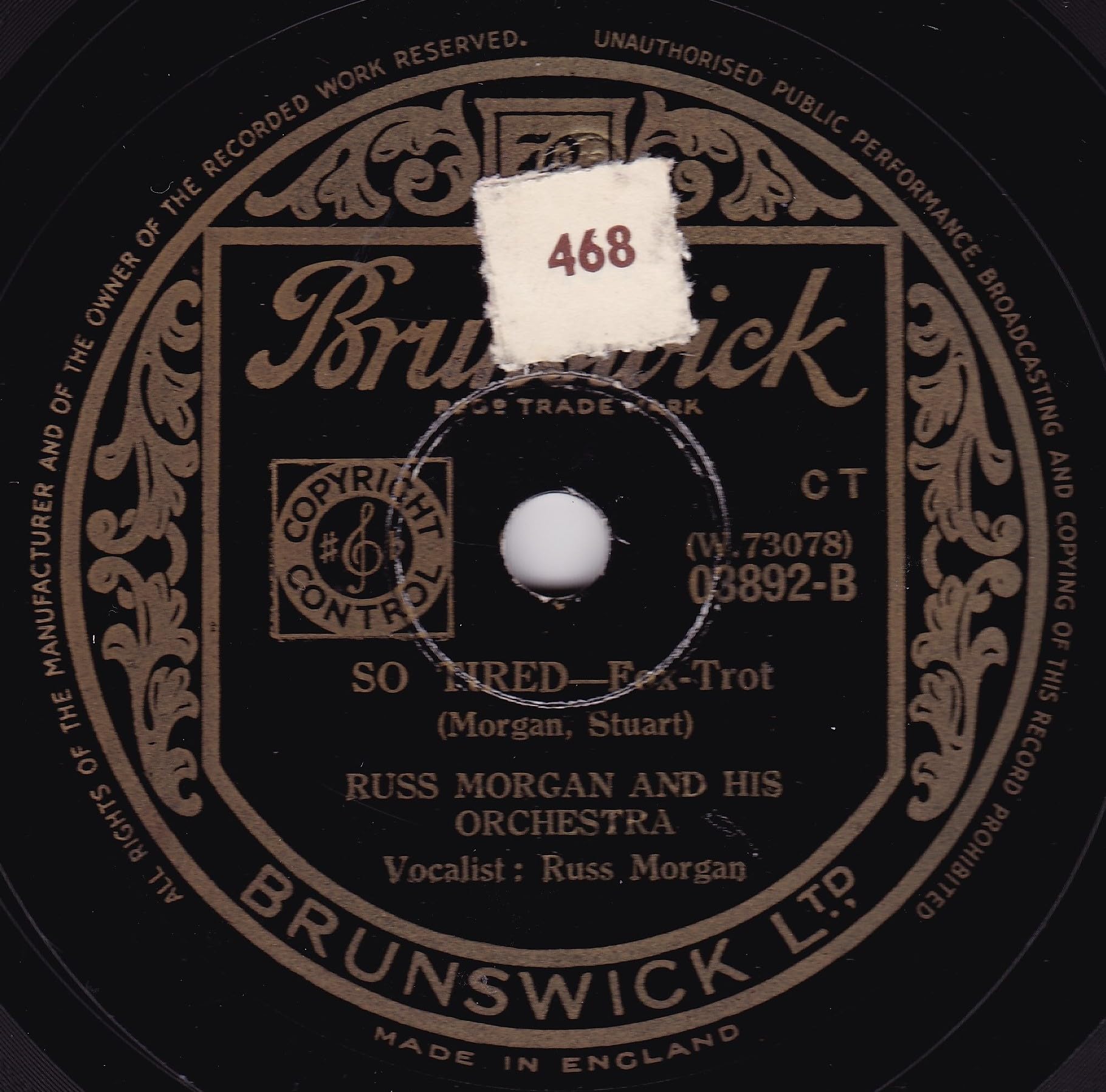 Russ Morgan And His Orchestra ‎– The More We Are Together (Brunswick 1948) 10" 78RPM shellac single VG/-