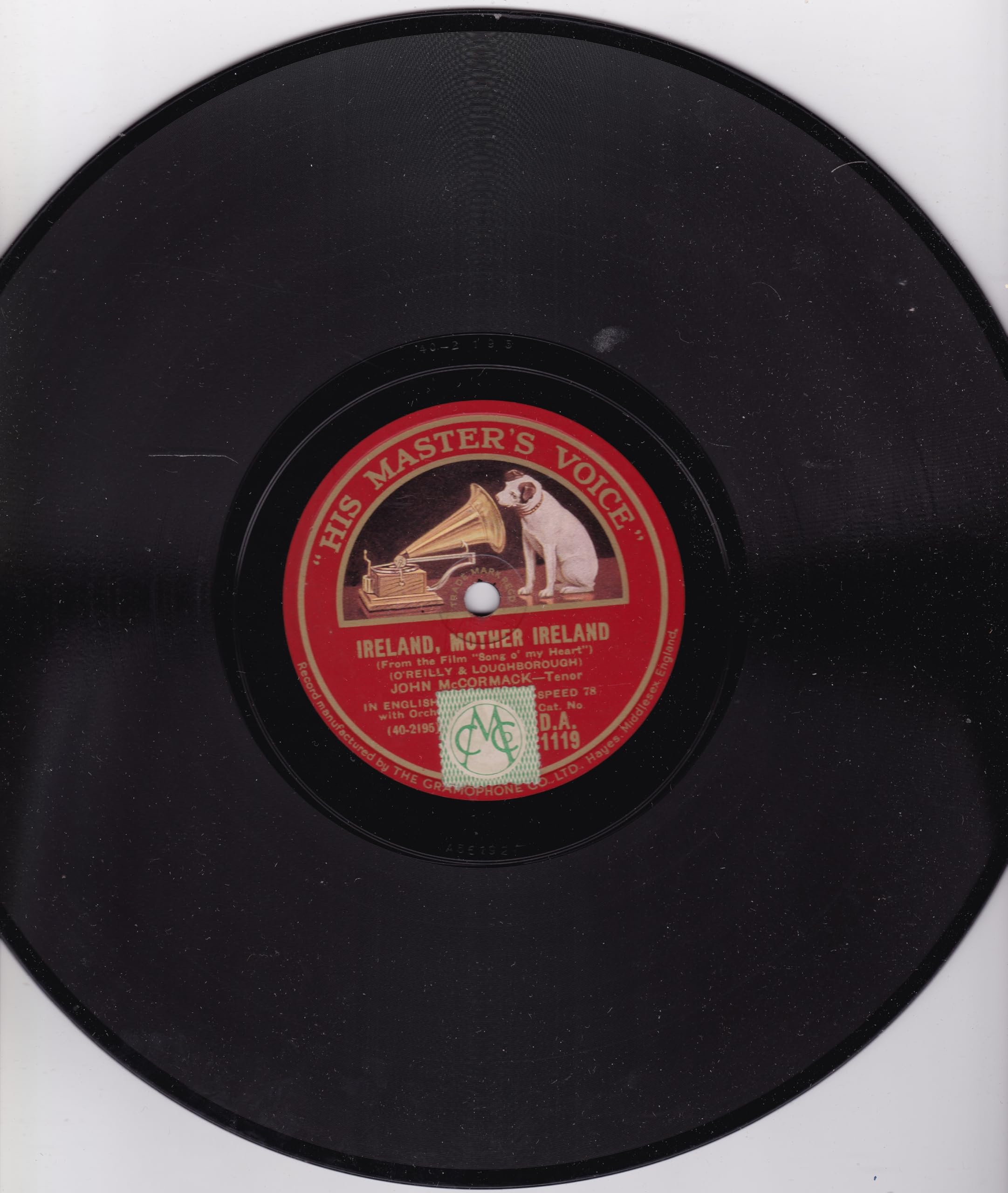 John McCormack - The Rose of Tralee (HMV) 10" 78RPM shellac single VG/-