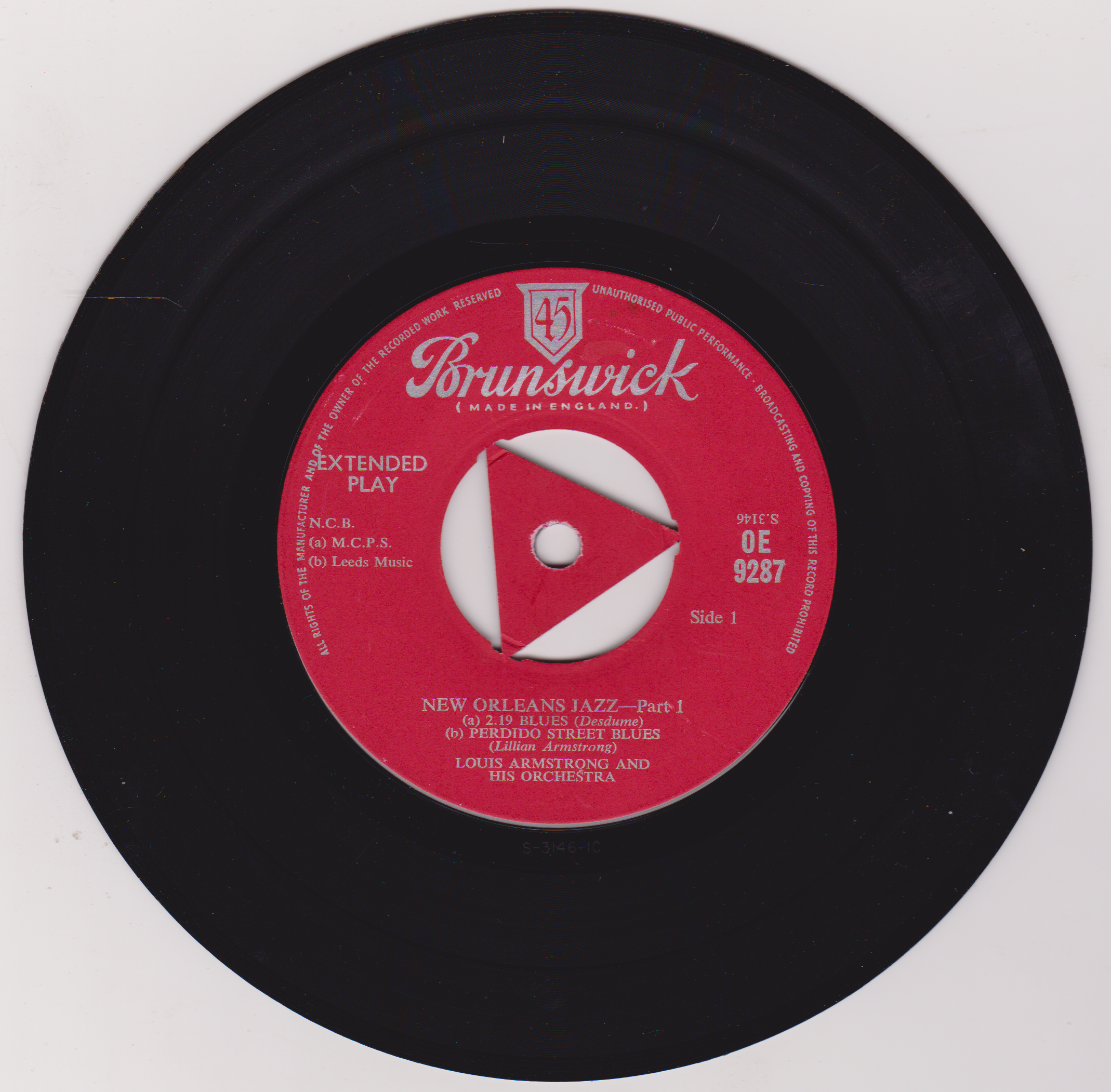 Louis Armstrong And His Orchestra ‎– New Orleans Jazz Part 1 7" vinyl EP VG/VG