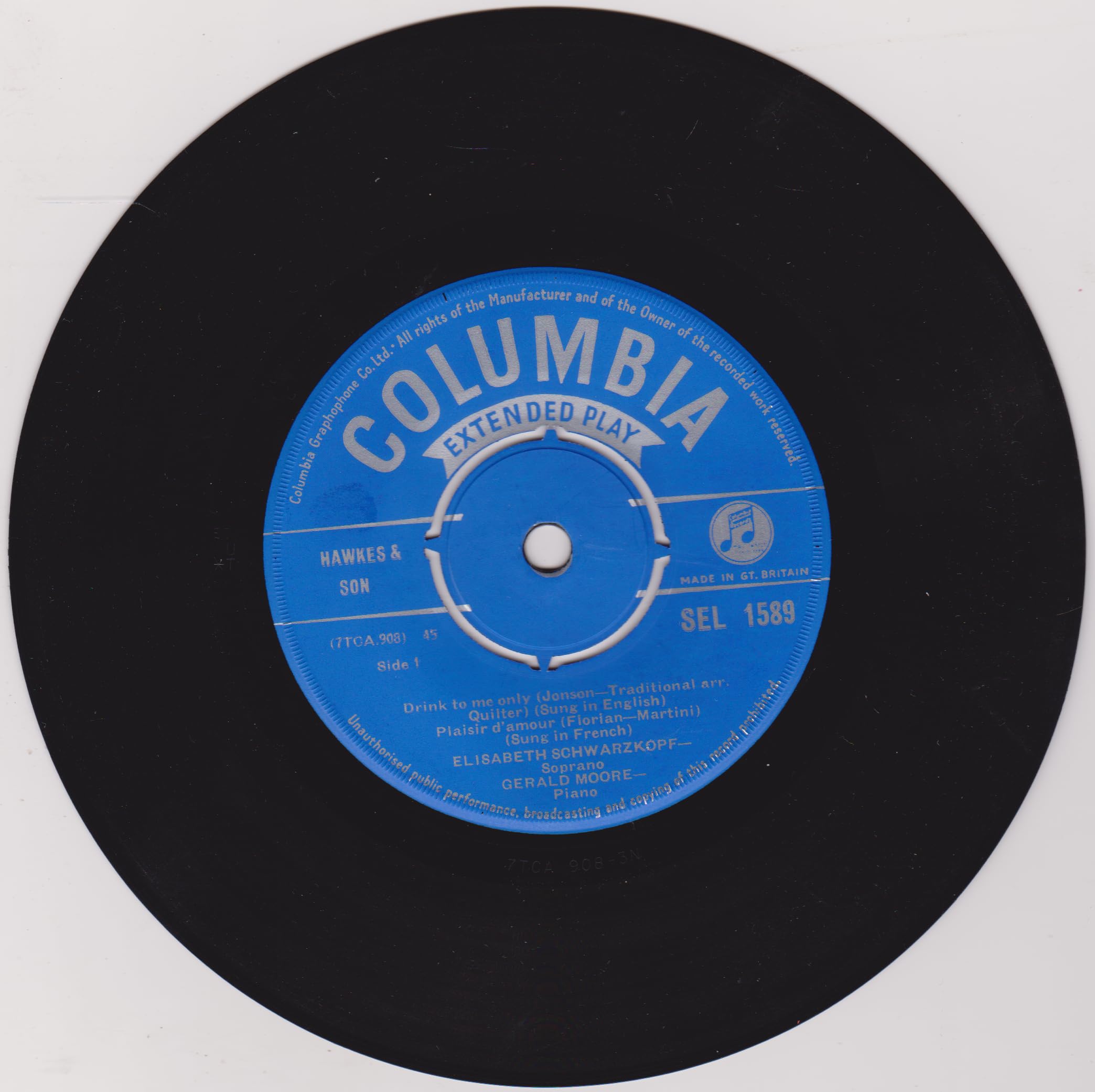 Elisabeth Schwarzkopf, Gerald Moore ‎– Songs You Love (No. 2) (Columbia) 7" vinyl EP VG/VG