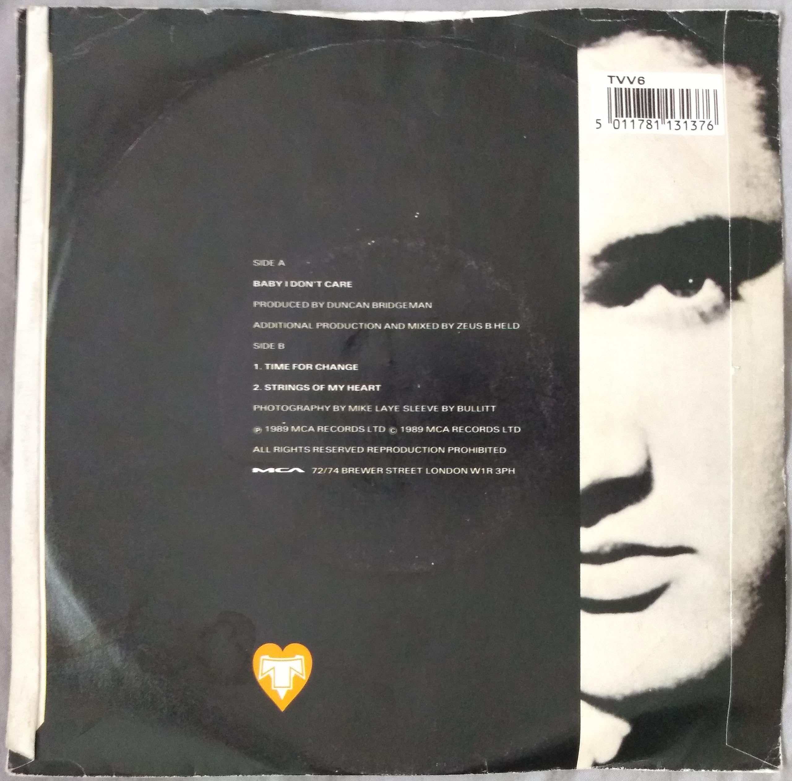 Transvision Vamp – Baby I Don't Care (MCA 1989) 7" vinyl single VG/VG