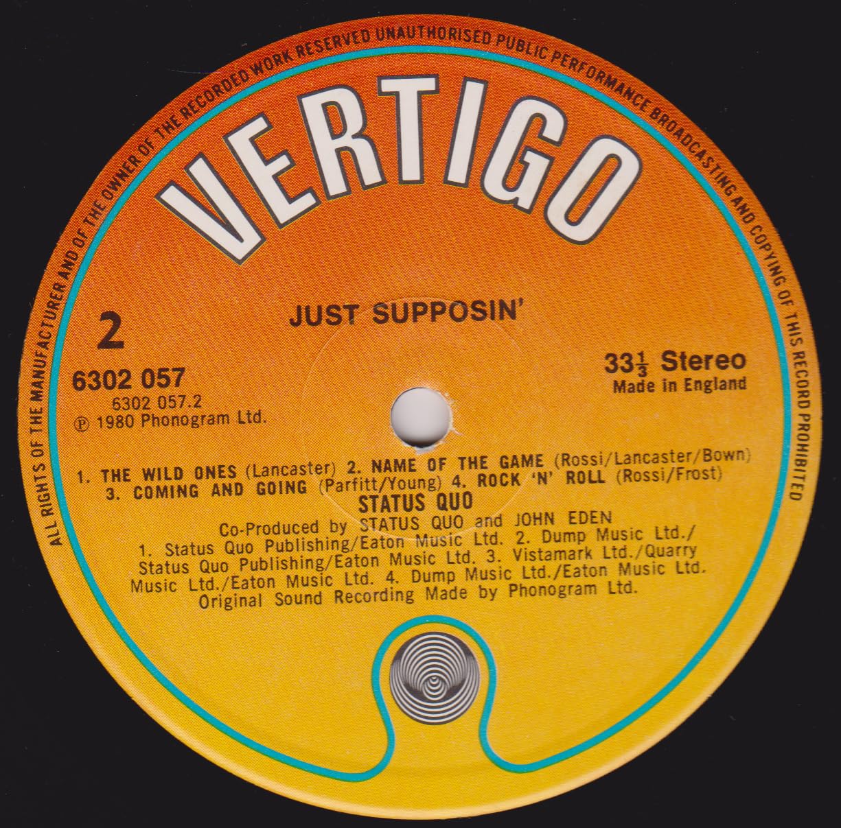 Status Quo ‎– Just Supposin'... (Vertigo 1980) 12" vinyl LP VG/VG