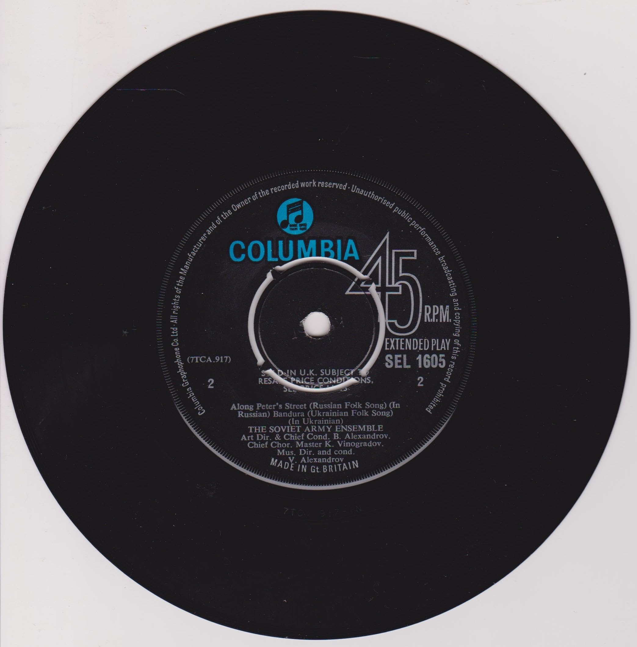 The Soviet Army Ensemble Conducted By Colonel Alexandrov - Kalinka (Columbia) 7" vinyl EP VG/VG