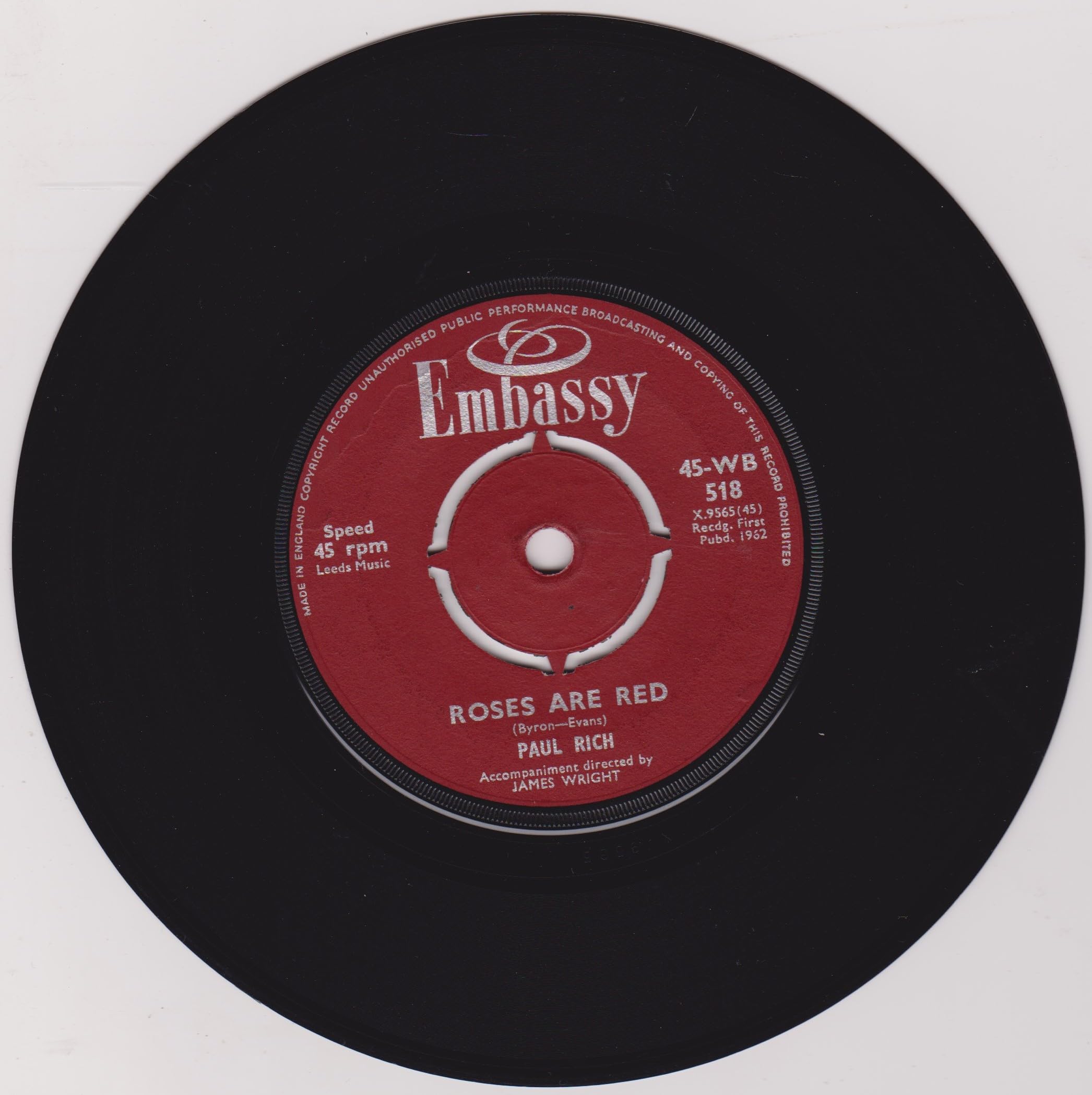 Bud Ashton / Paul Rich ‎– Guitar Tango / Roses Are Red (Embassy 1962) 7" vinyl single VG/VG