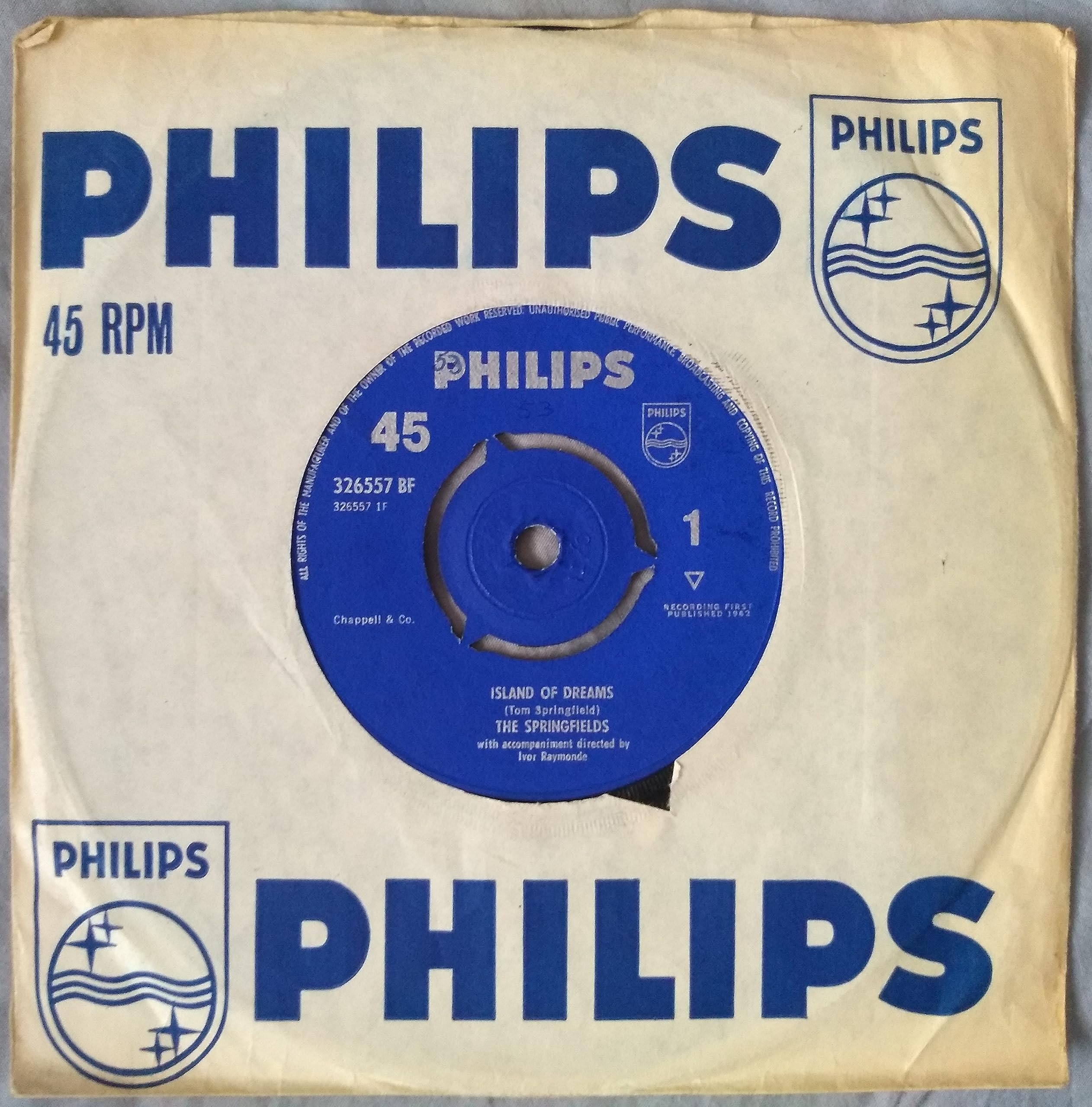 The Springfields - Island Of Dreams (Philips 1962) 7" vinyl single VG/G+