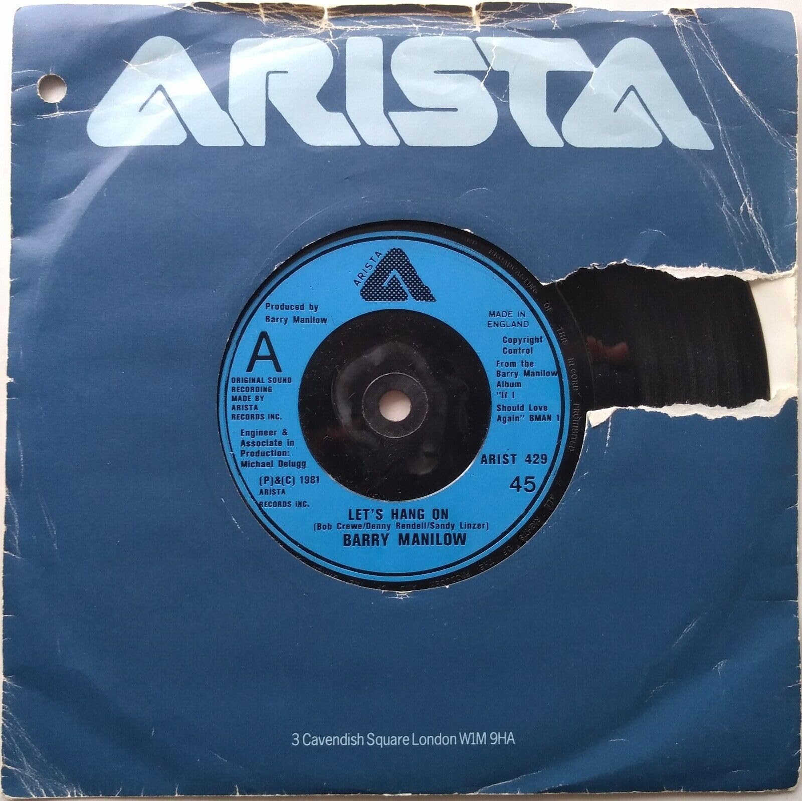 Barry Manilow – Let's Hang On (Arista 1981) 7" vinyl single VG/G