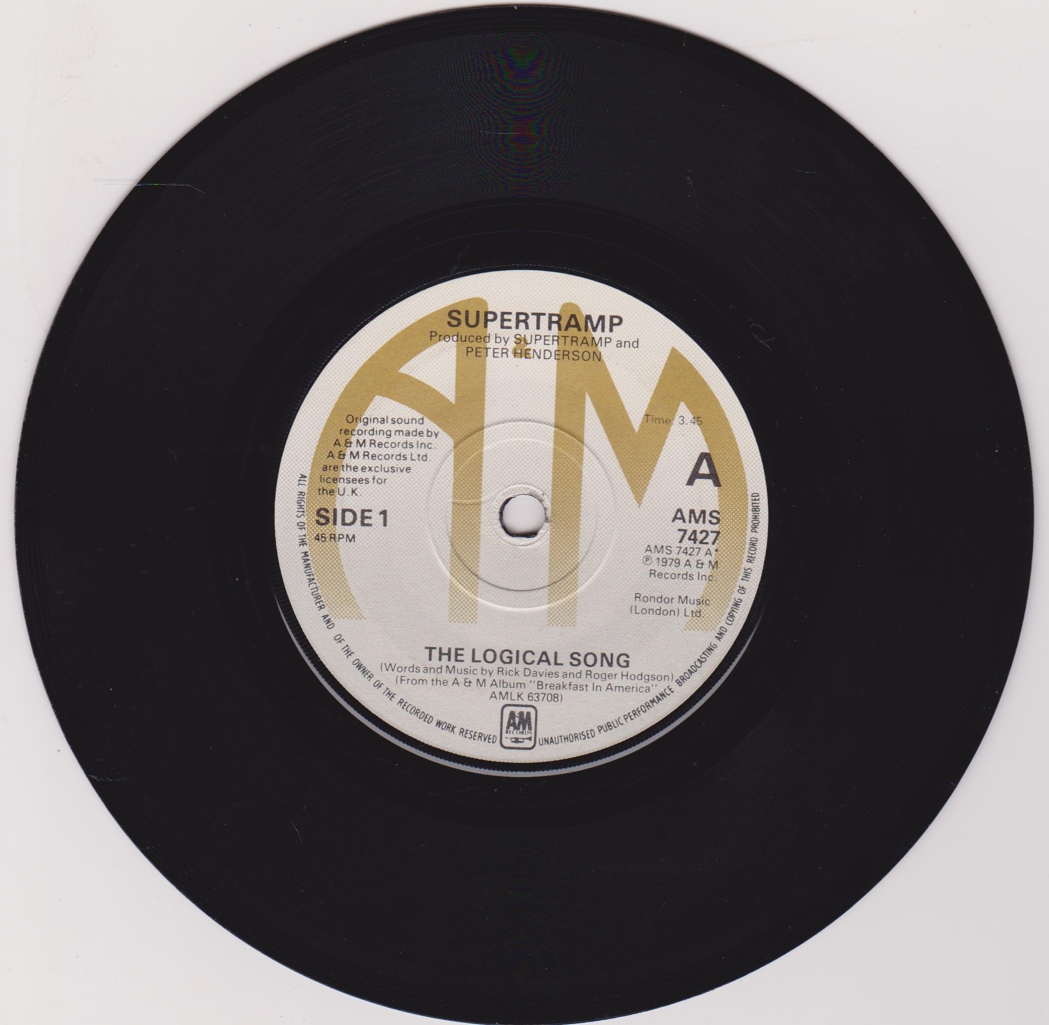Supertramp - The Logical Song (A&M 1979) 7" vinyl single VG/VG