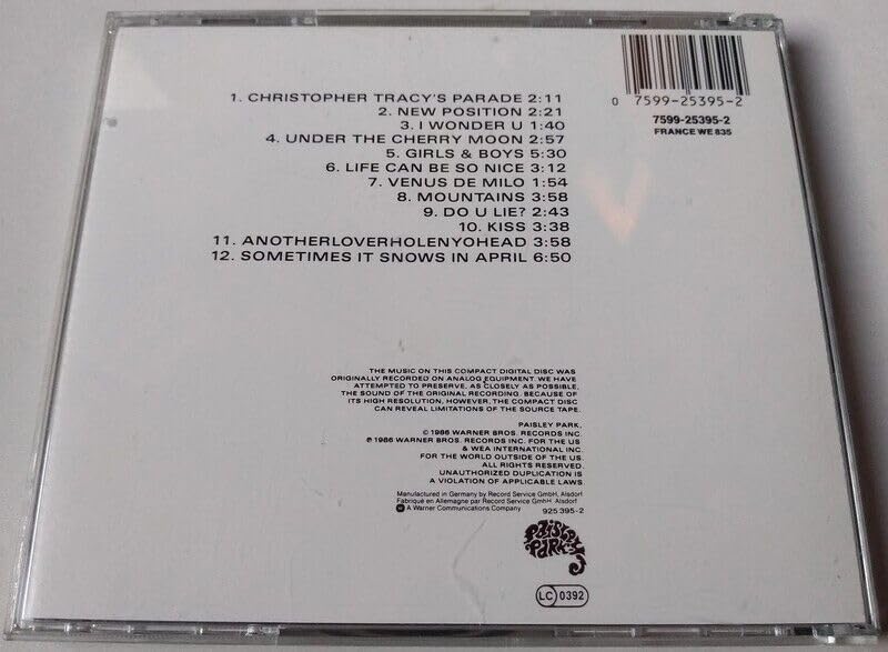 Prince And The Revolution ‎– Parade (Music From The Motion Picture Under The Cherry Moon) (1986) CD album