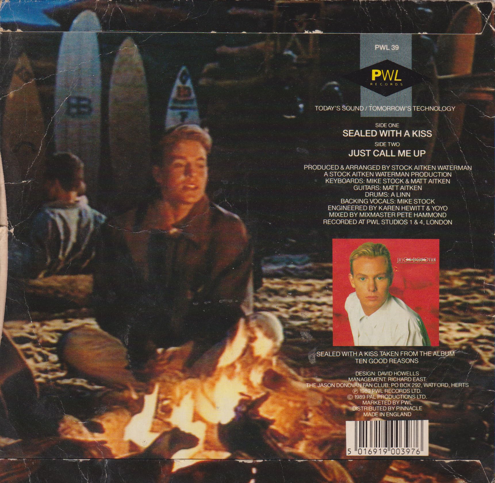 Jason Donovan ‎– Sealed With A Kiss (PWL 1989) 7" vinyl P/S single VG/G+