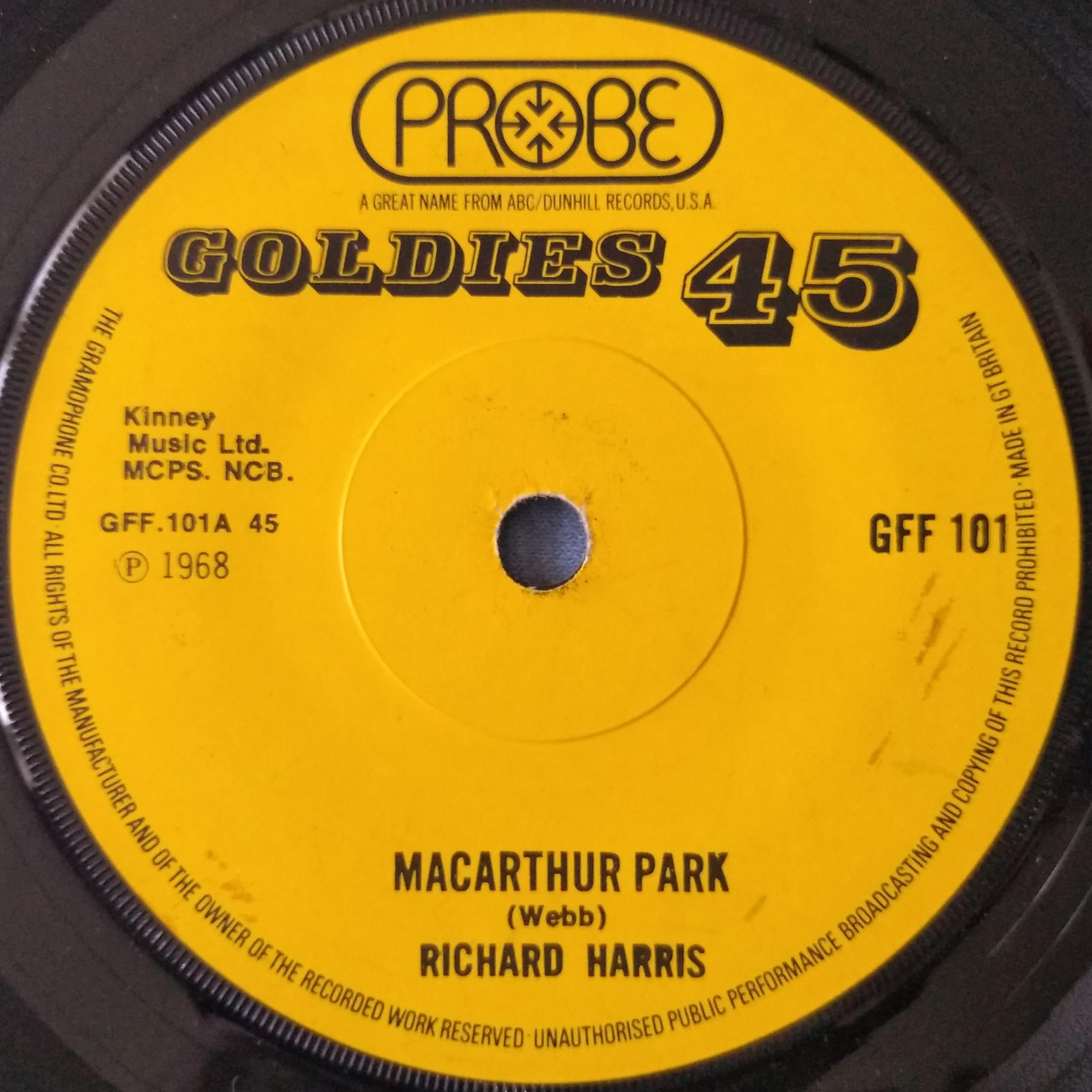Richard Harris - MacArthur Park (Probe 1968) 7" vinyl single VG/G+
