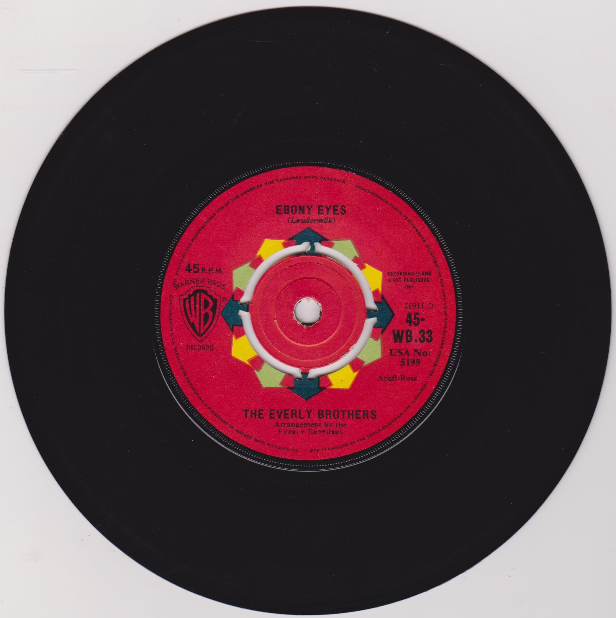 The Everly Brothers ‎– Walk Right Back (Warner Bros 1961) 7" vinyl single VG/-