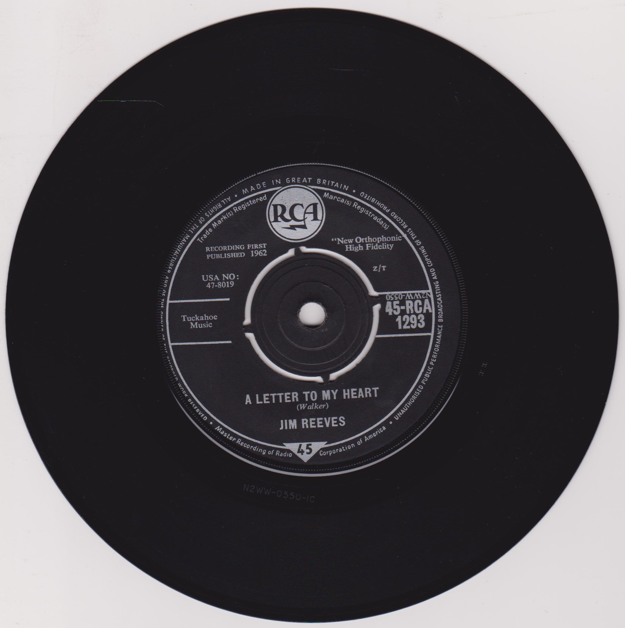 Jim Reeves - Adios Amigo (RCA 1962) 7" vinyl single VG/VG