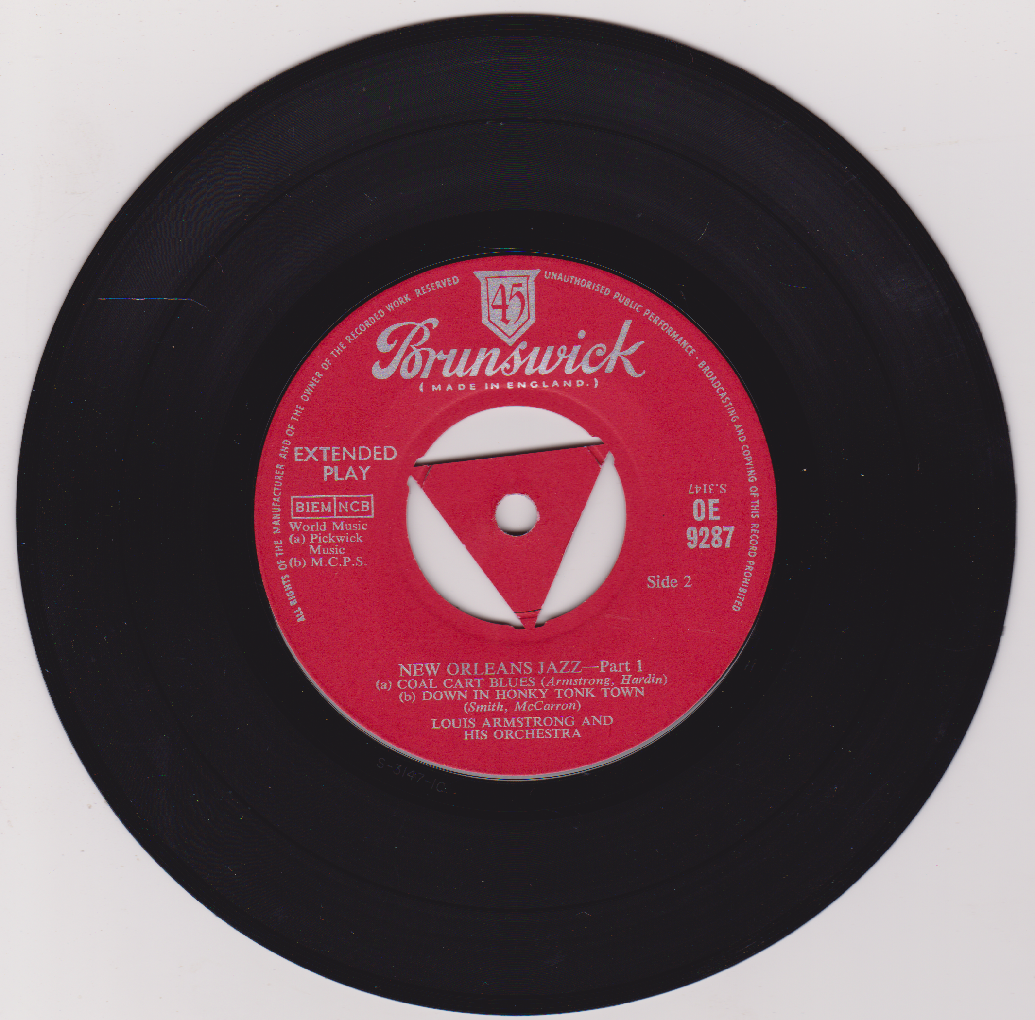 Louis Armstrong And His Orchestra ‎– New Orleans Jazz Part 1 7" vinyl EP VG/VG
