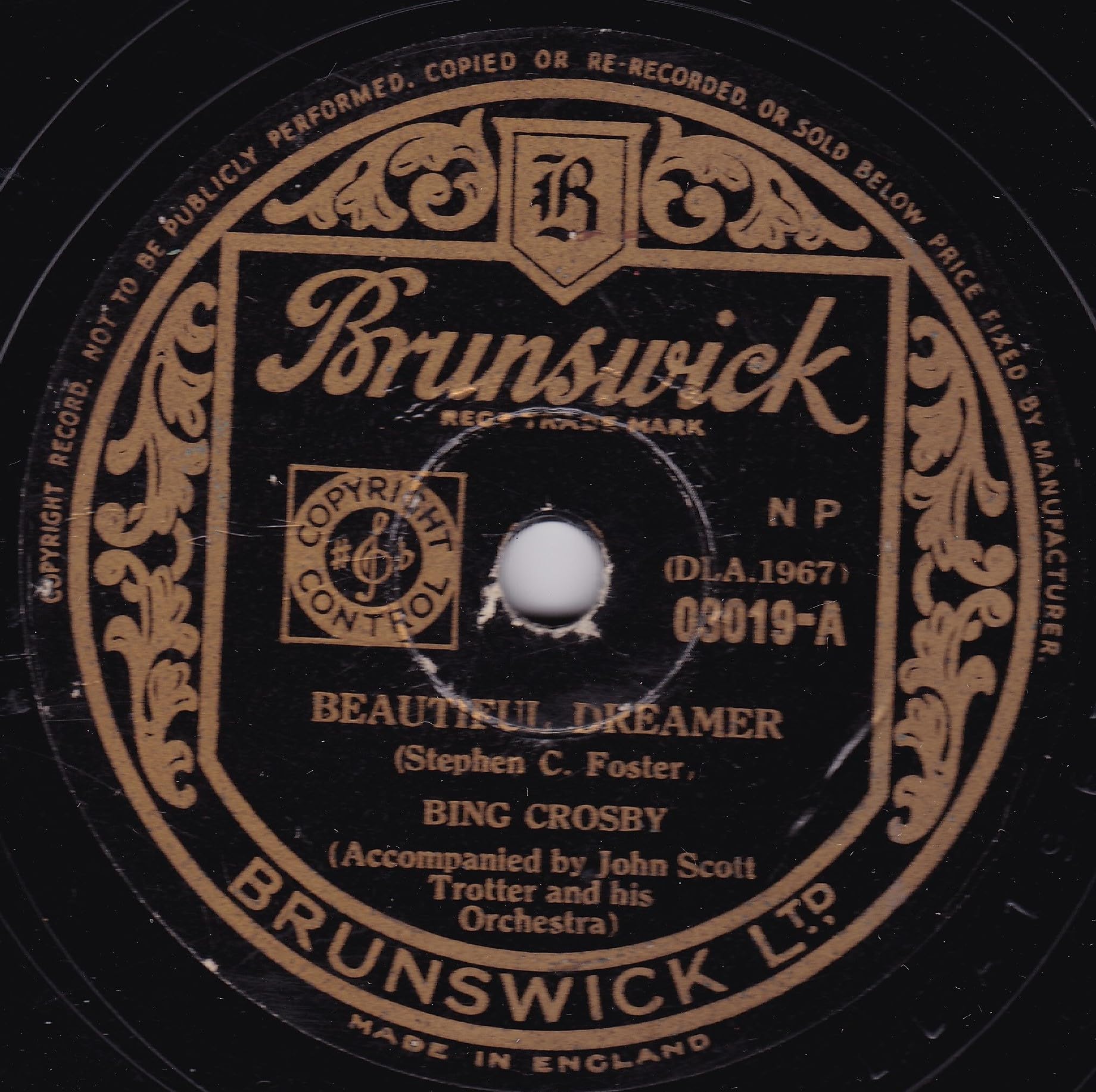 Bing Crosby – Beautiful Dreamer (Brunswick) 10" 78 RPM shellac single VG/-