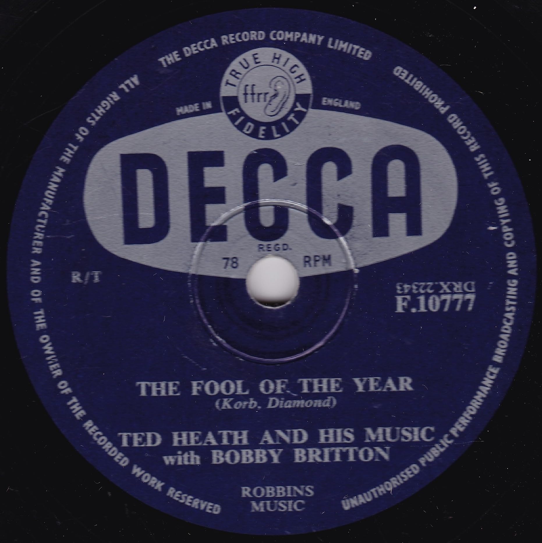 Ted Heath And His Music With Bobbie Britton ‎– Autumn Concerto (Decca 1956) 10" 78RPM shellac single VG/-