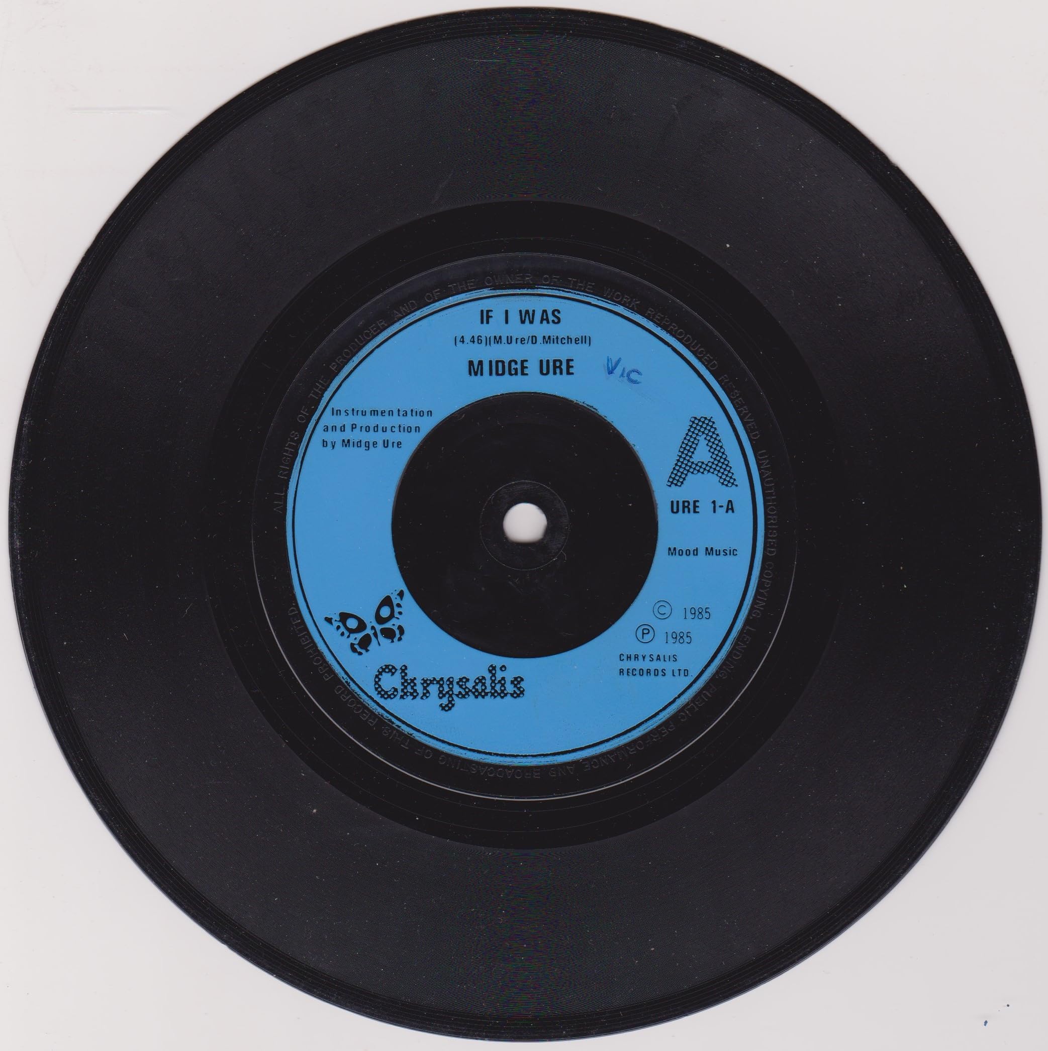 Midge Ure - If I Was (Chrysalis 1985) 7" vinyl single VG/VG