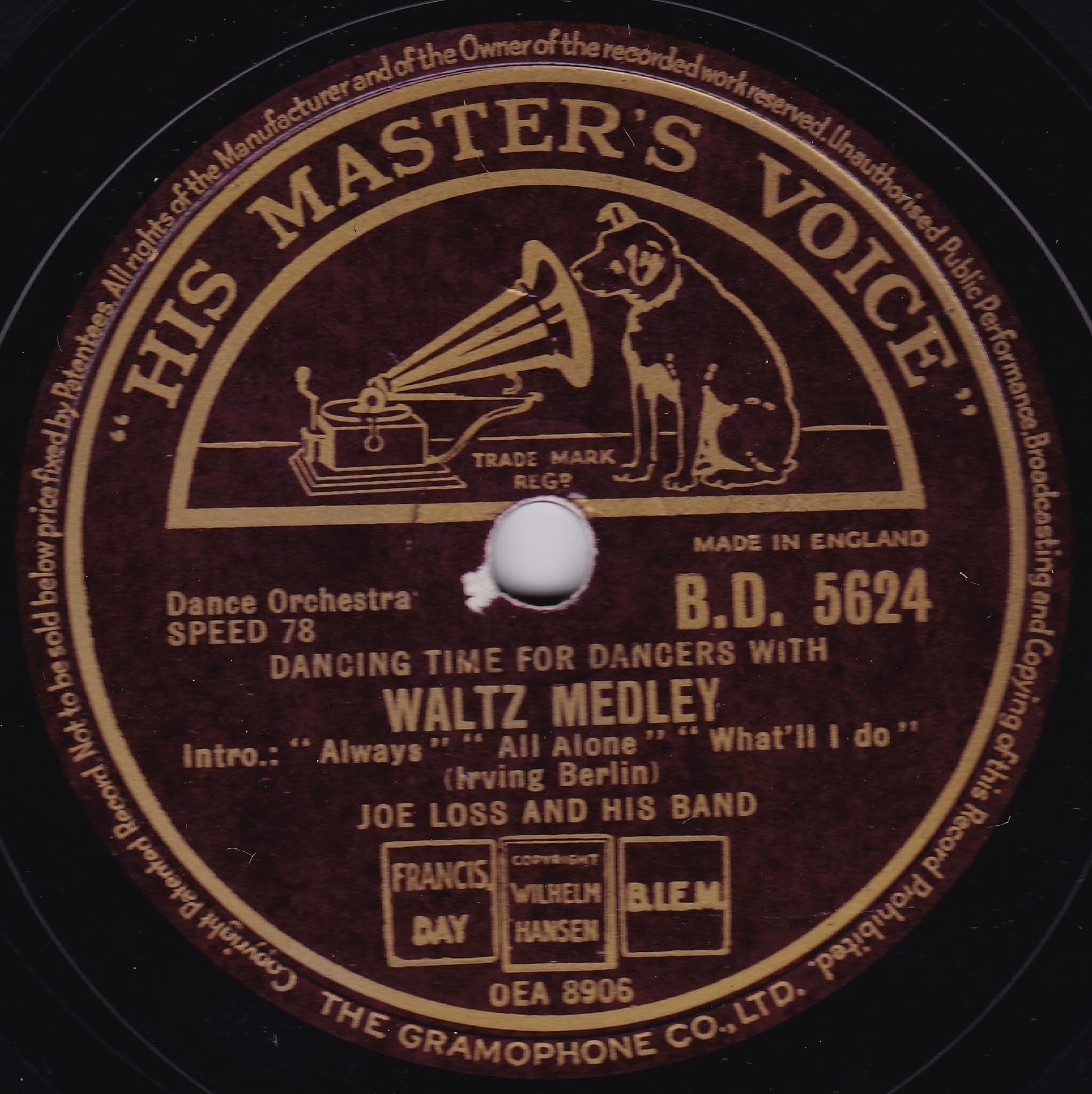 Joe Loss and His Band - Tango Medley (HMV) 10" 78 RPM shellac single VG/-