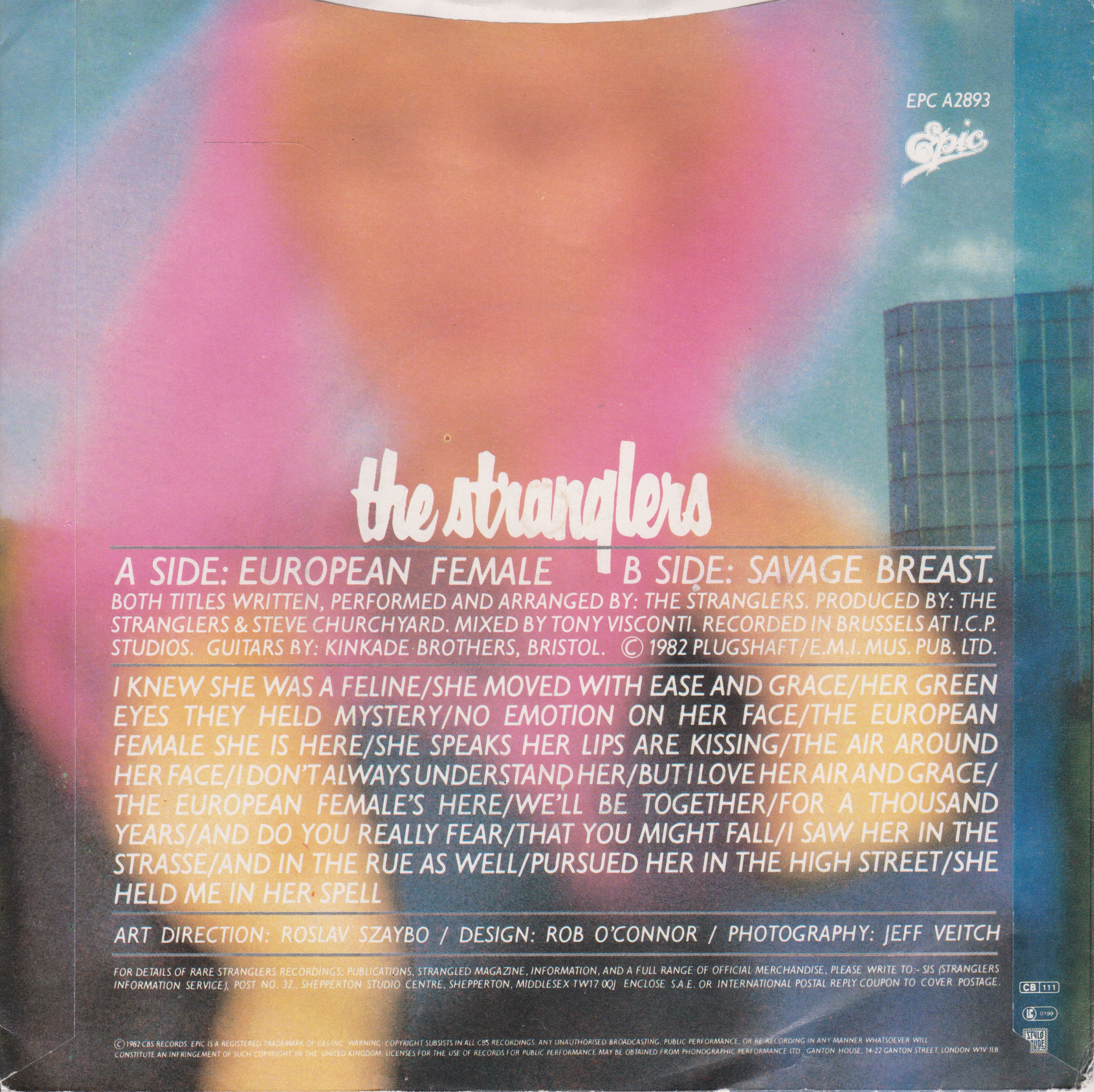 The Stranglers ‎– European Female (Epic 1982) 7" vinyl P/S single VG/VG