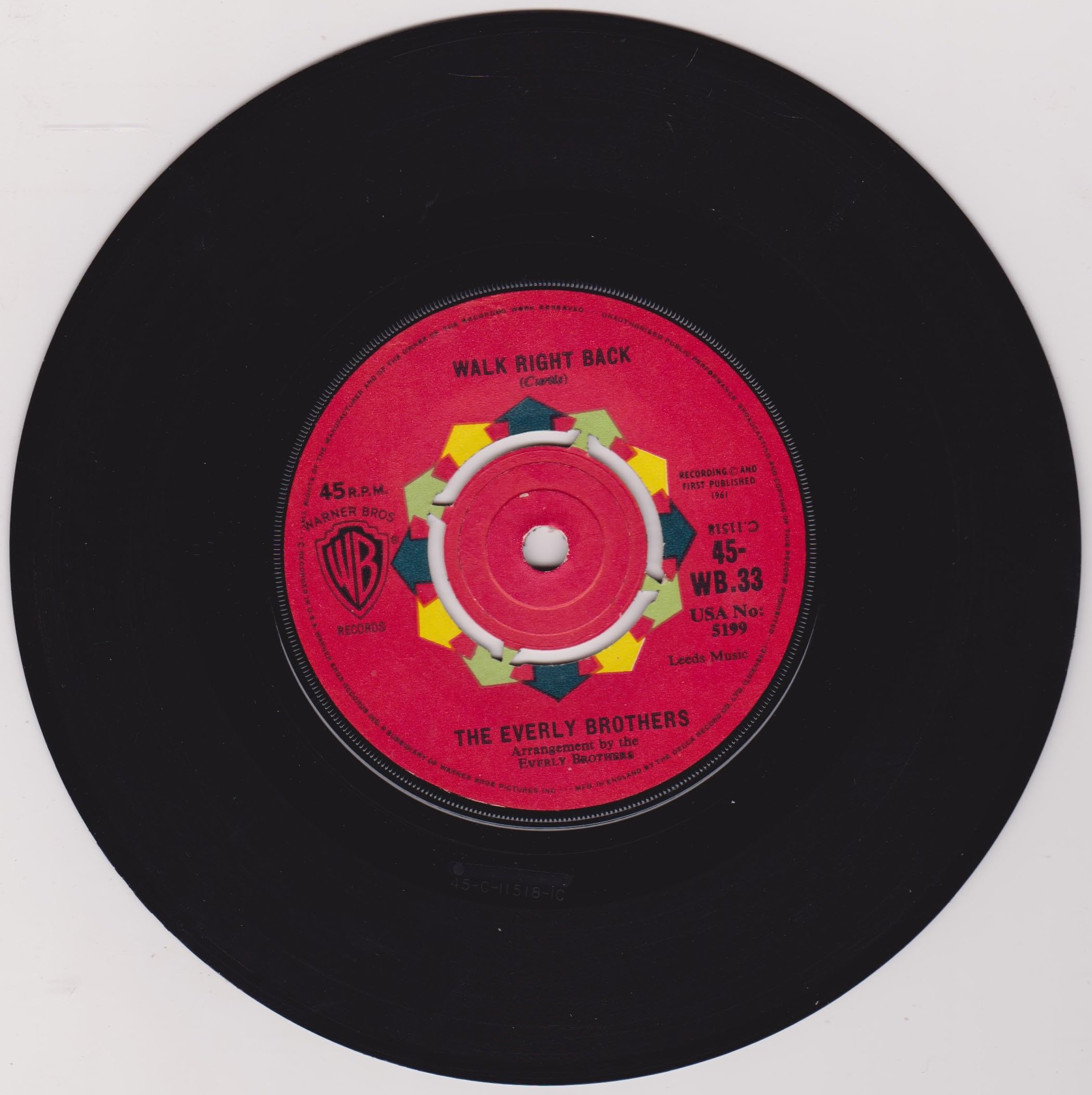 The Everly Brothers ‎– Walk Right Back (Warner Bros 1961) 7" vinyl single VG/-