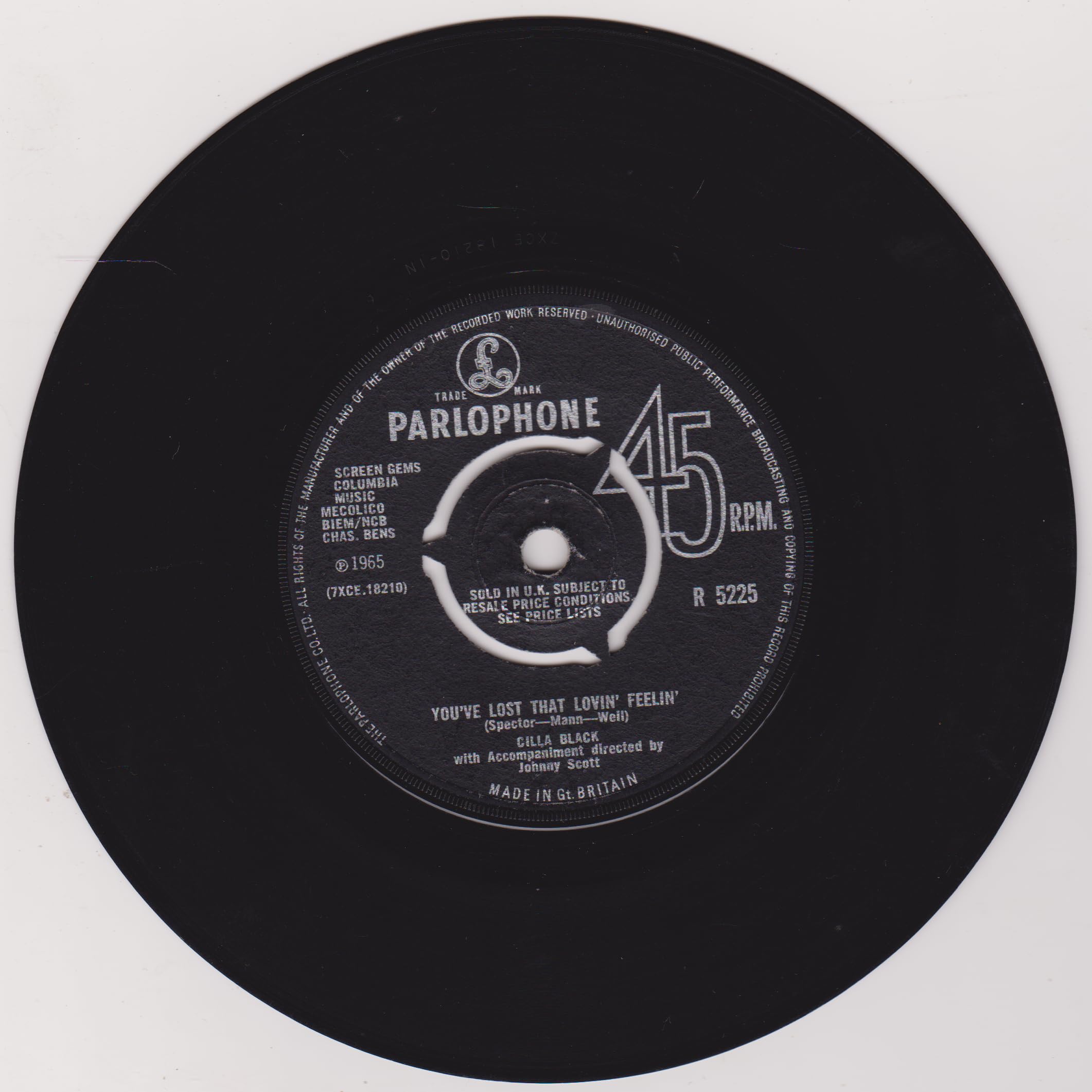 Cilla Black - You've Lost That Lovin' Feelin' (Parlophone 1965) 7" vinyl single VG/-