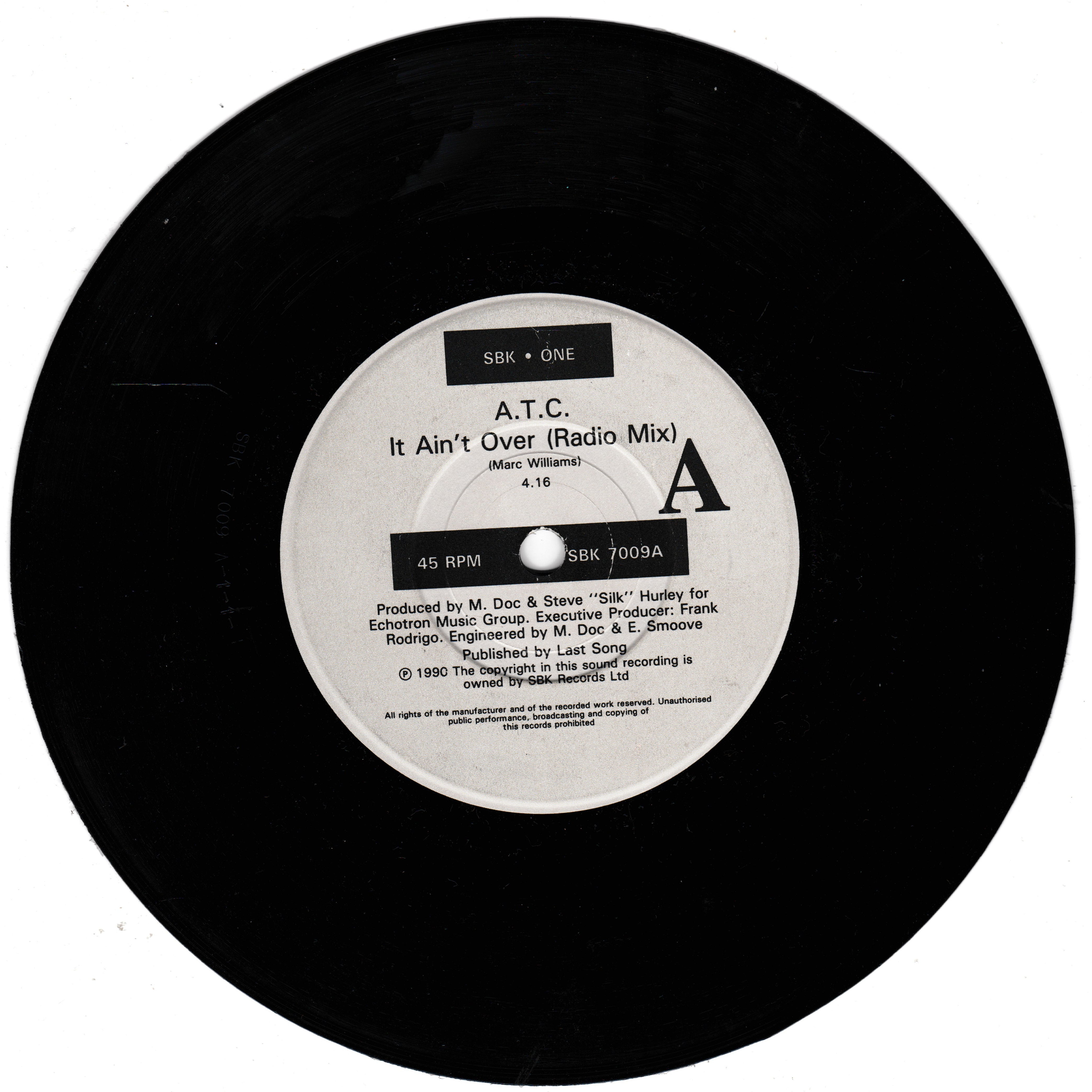 ATC ‎– It Ain't Over (1990) 7" vinyl P/S single VG/VG
