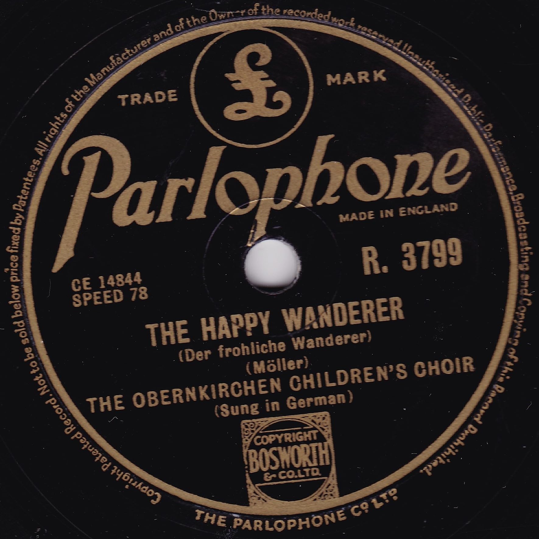 The Obernkirchen Children's Choir – The Happy Wanderer (Parlophone 1954) 10" 78RPM shellac single VG/-