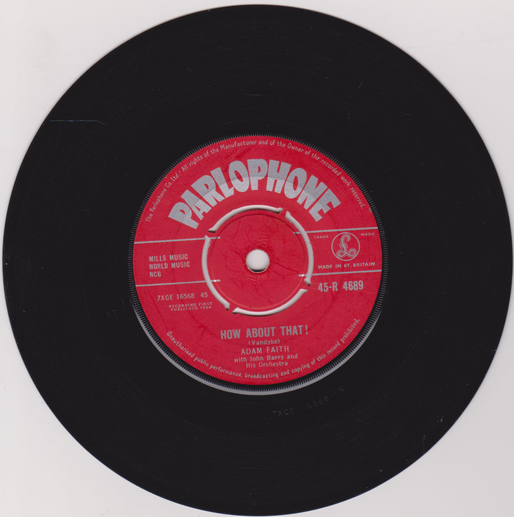 Adam Faith With John Barry And His Orchestra ‎– How About That ! (Parlophone 1960) 7" vinyl single VG/-