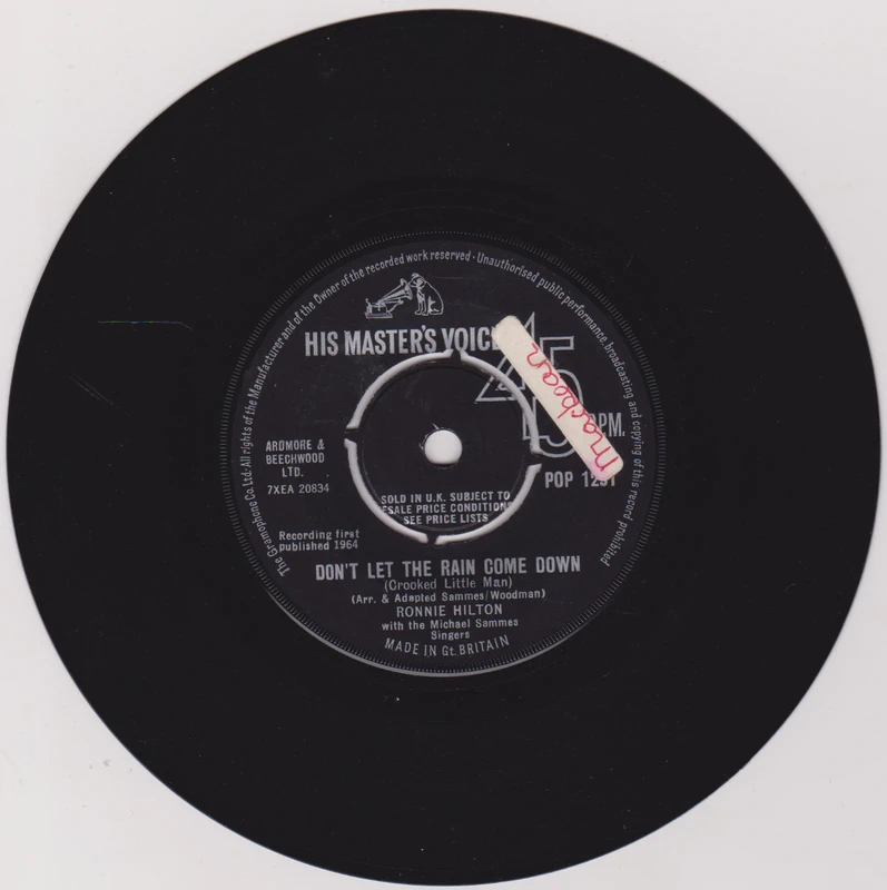Ronnie Hilton – Don't Let The Rain Come Down (HMV 1964) 7" vinyl single VG/VG