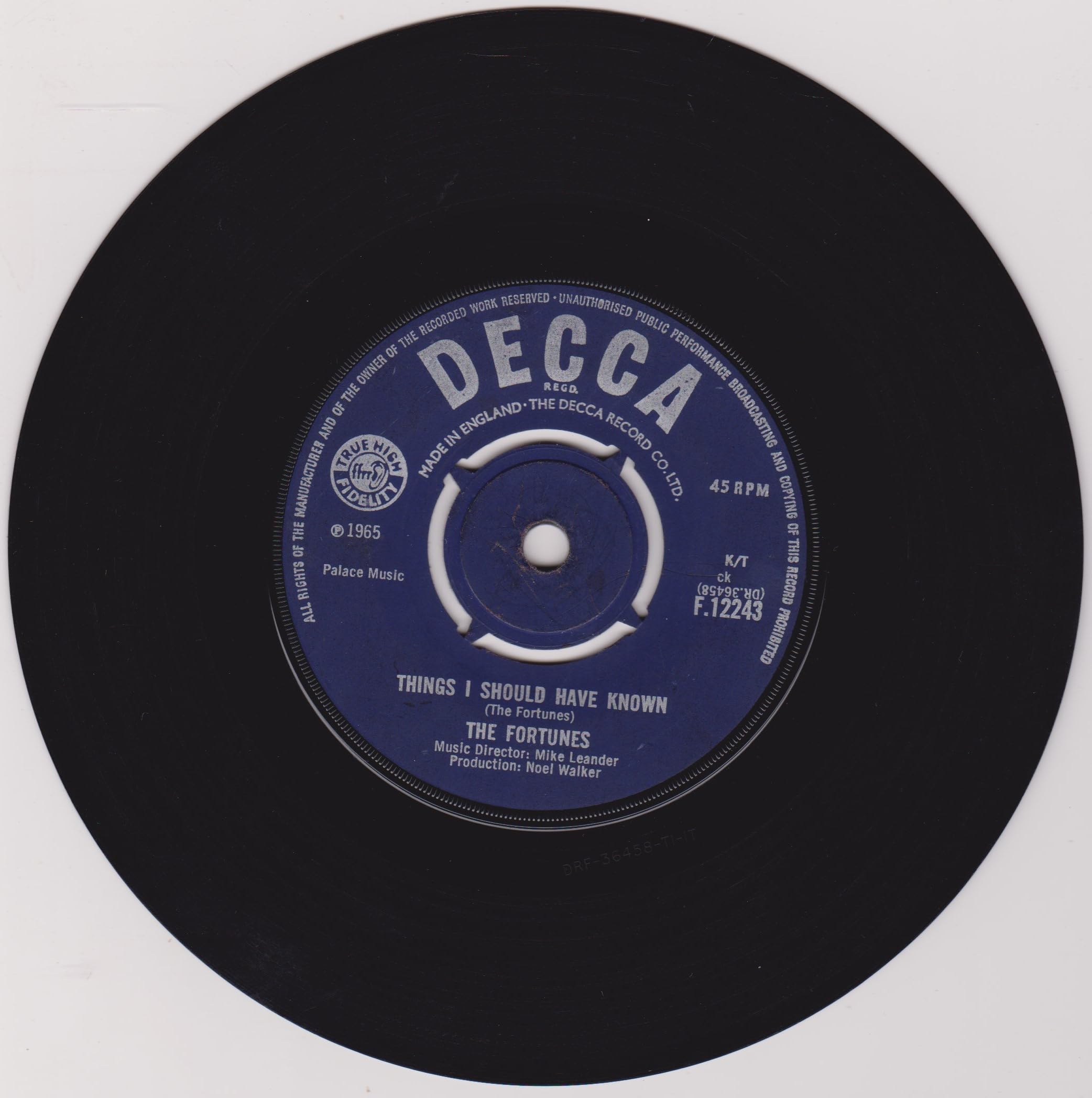 The Fortunes – Here It Comes Again (Decca 1965) 7" vinyl single VG/G