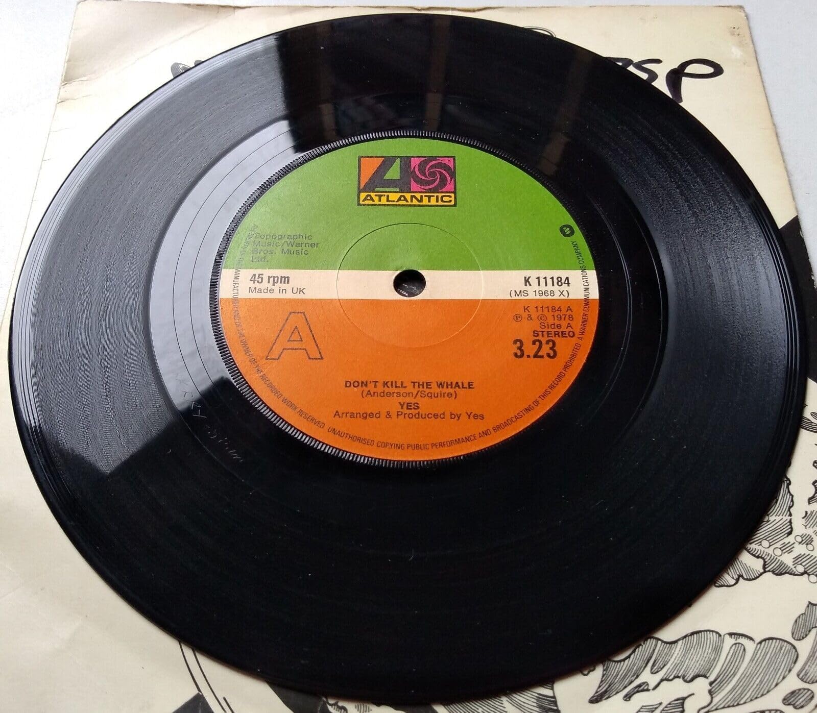 Yes - Don't Kill The Whale (Atlantic 1978) 7" vinyl single VG/VG