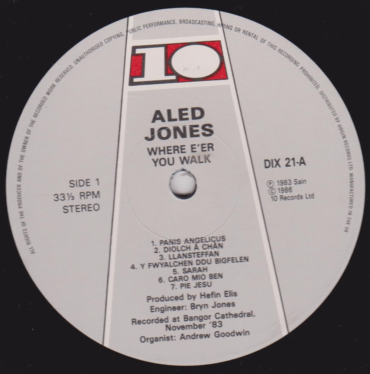 Aled Jones – Where E'er You Walk (10 1986) 12" vinyl LP VG/VG