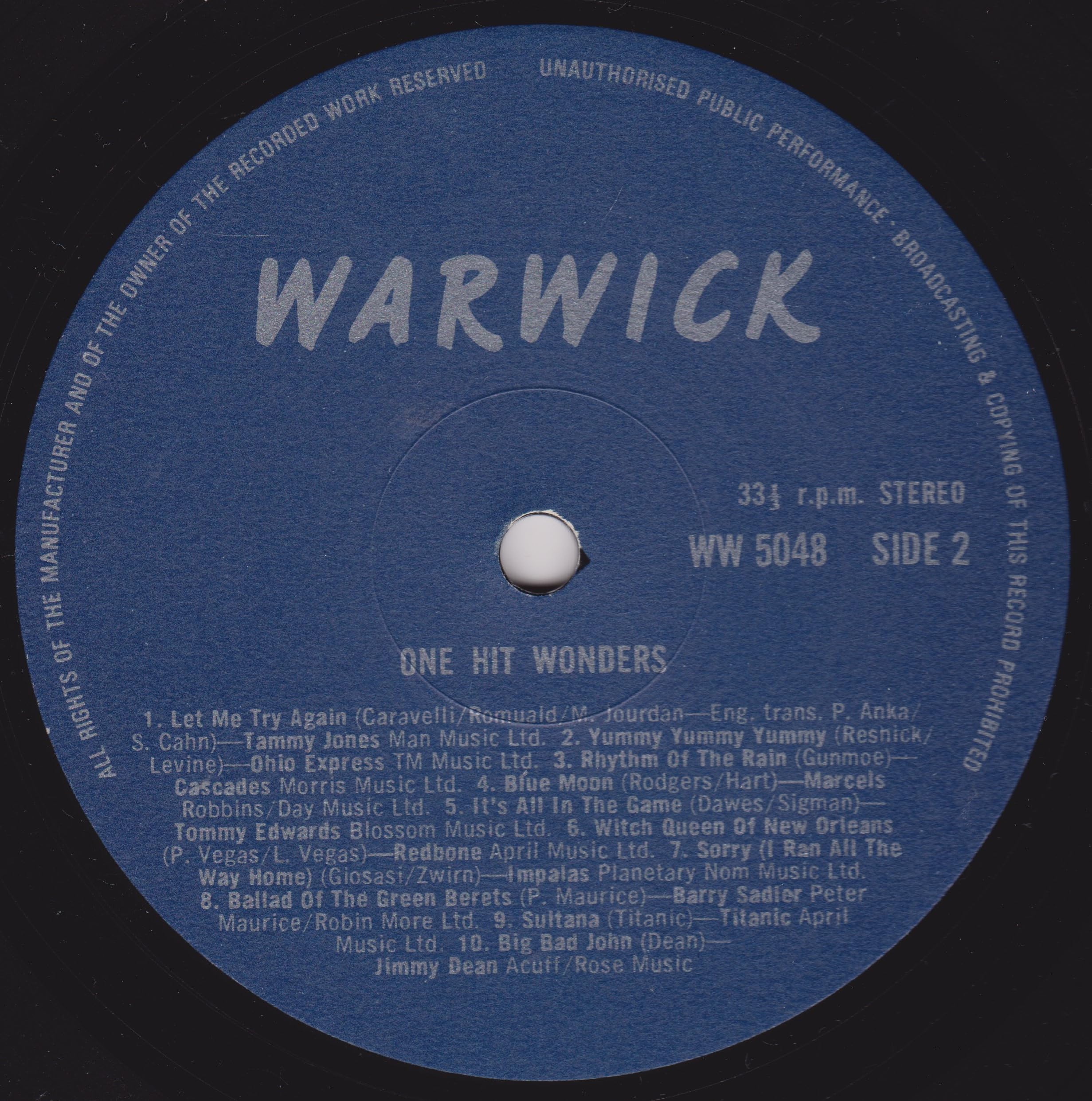 Various – One Hit Wonders (20 Extra-Ordinary Hits) (Warwick 1978) 12" vinyl LP VG/VG