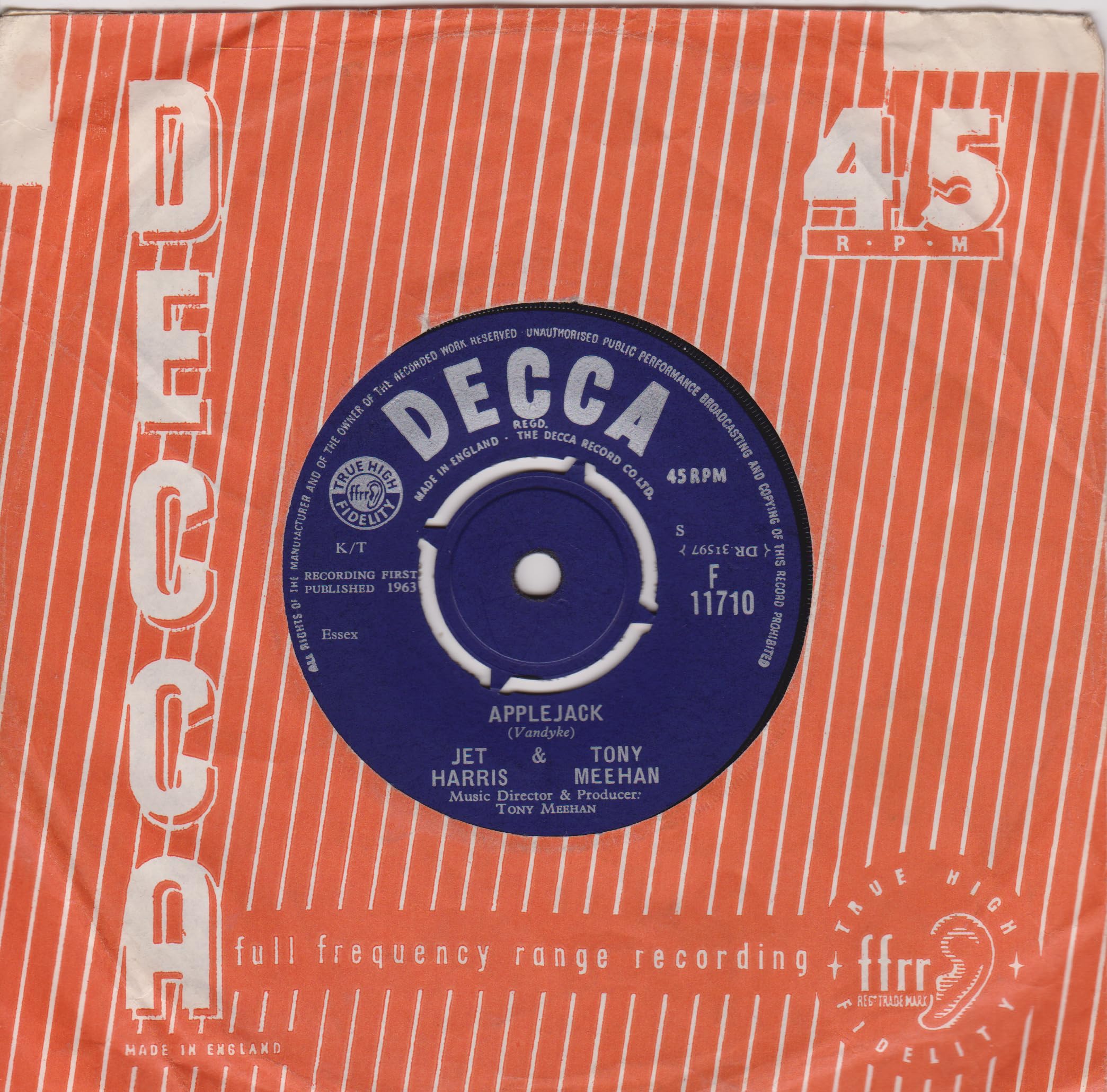 Jet Harris & Tony Meehan – Applejack (Decca 1963) 7" vinyl single VG/VG