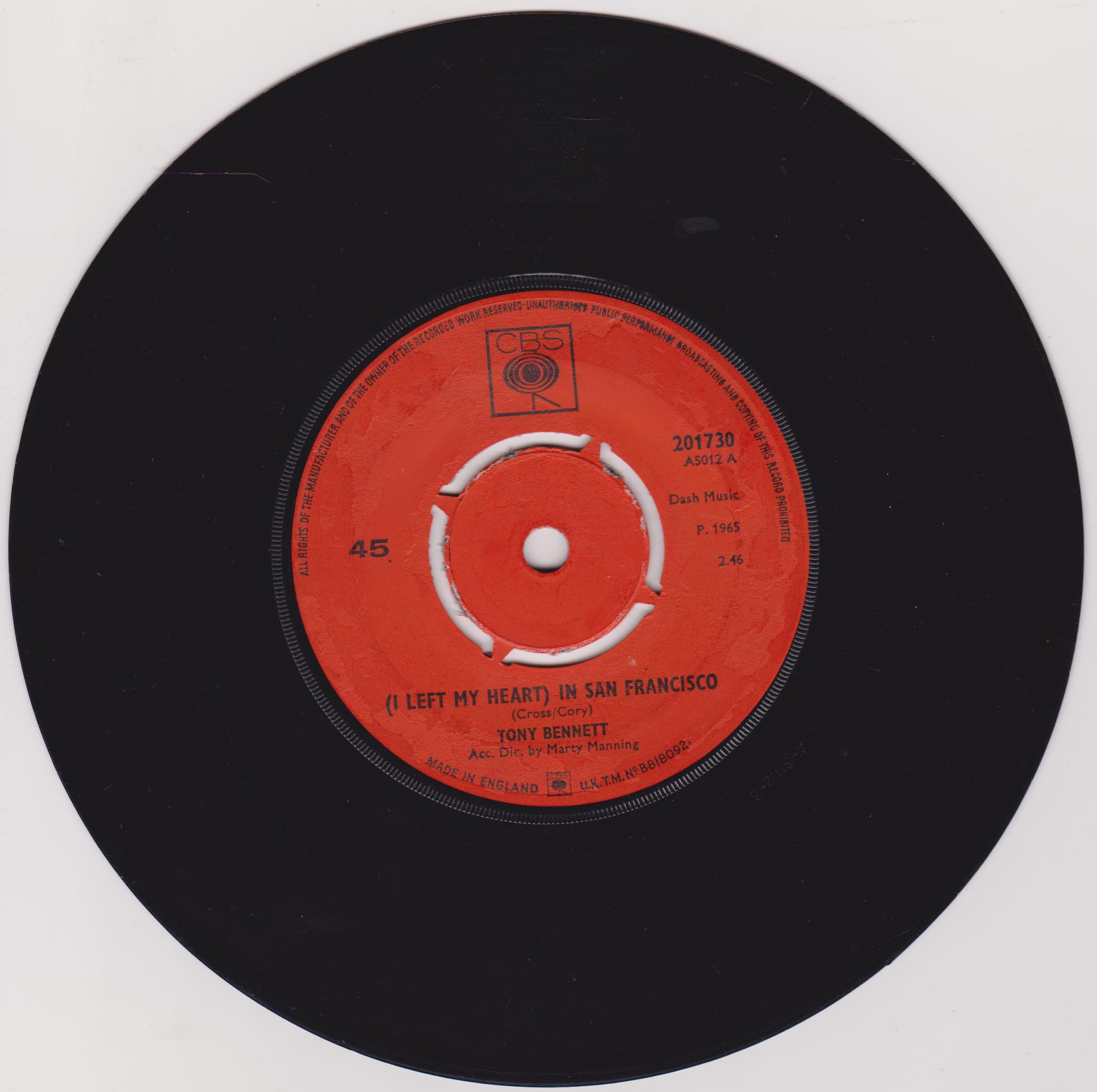 Tony Bennett – (I Left My Heart) In San Francisco (CBS 1965) 7" vinyl single VG/-