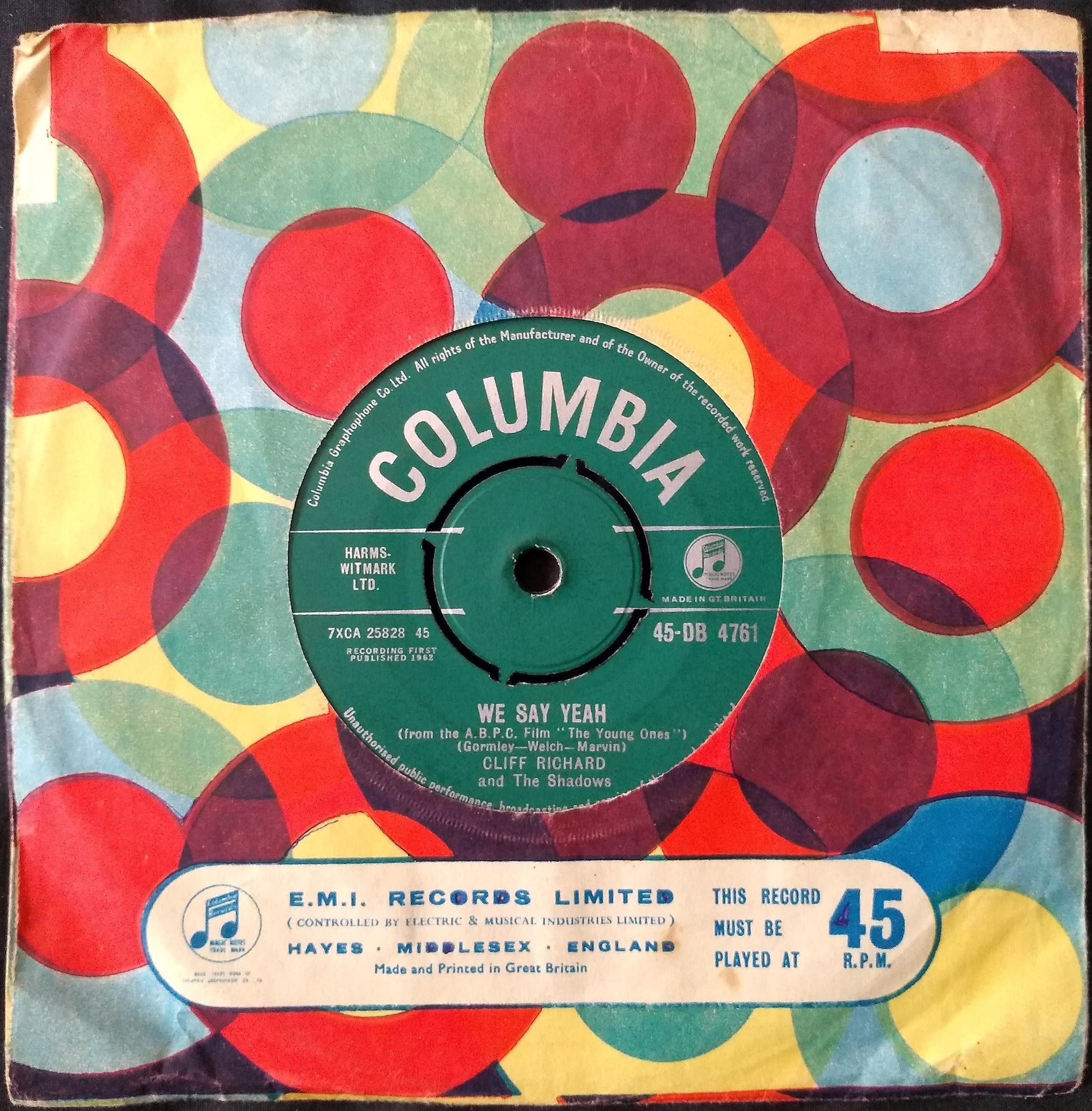 Cliff Richard and The Shadows – The Young Ones (Columbia 1962) 7" vinyl single VG/VG