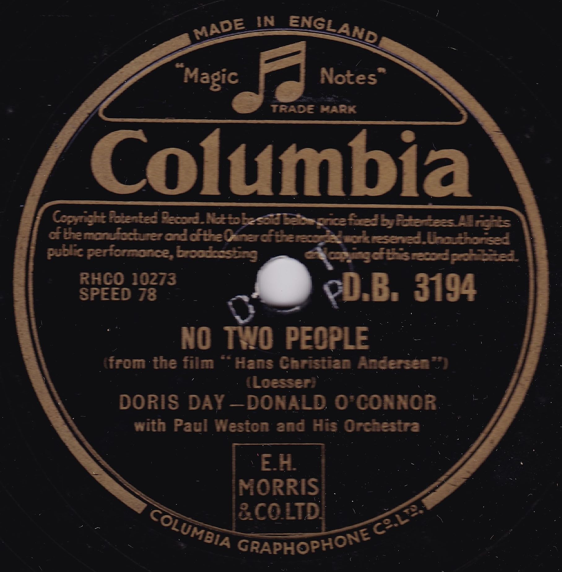 Doris Day, Donald O'Connor – No Two People (Columbia 1952) 10" 78 RPM shellac single VG/-