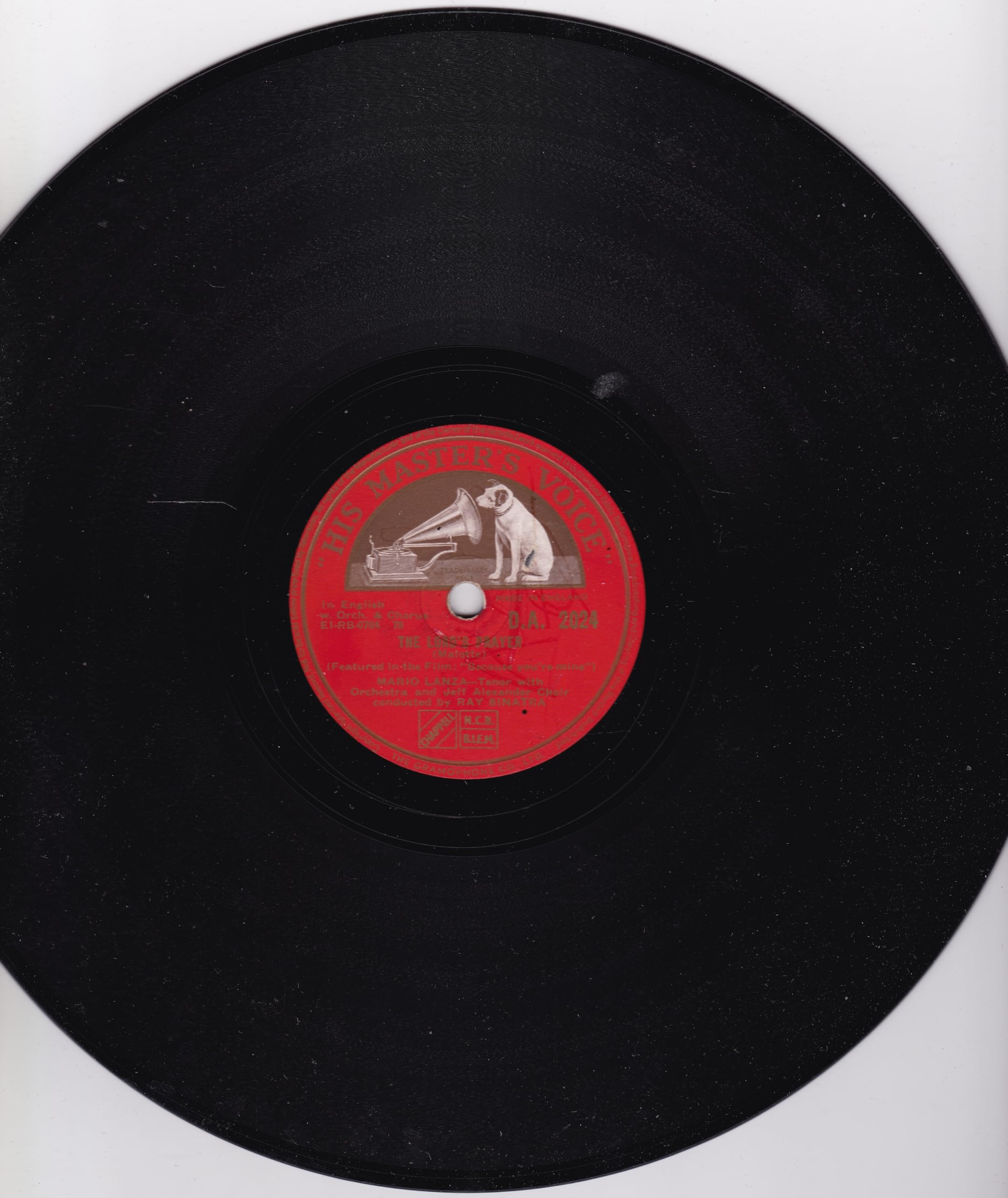 Mario Lanza ‎– The Lord's Prayer (HMV 1952) 10" 78RPM shellac single VG/-