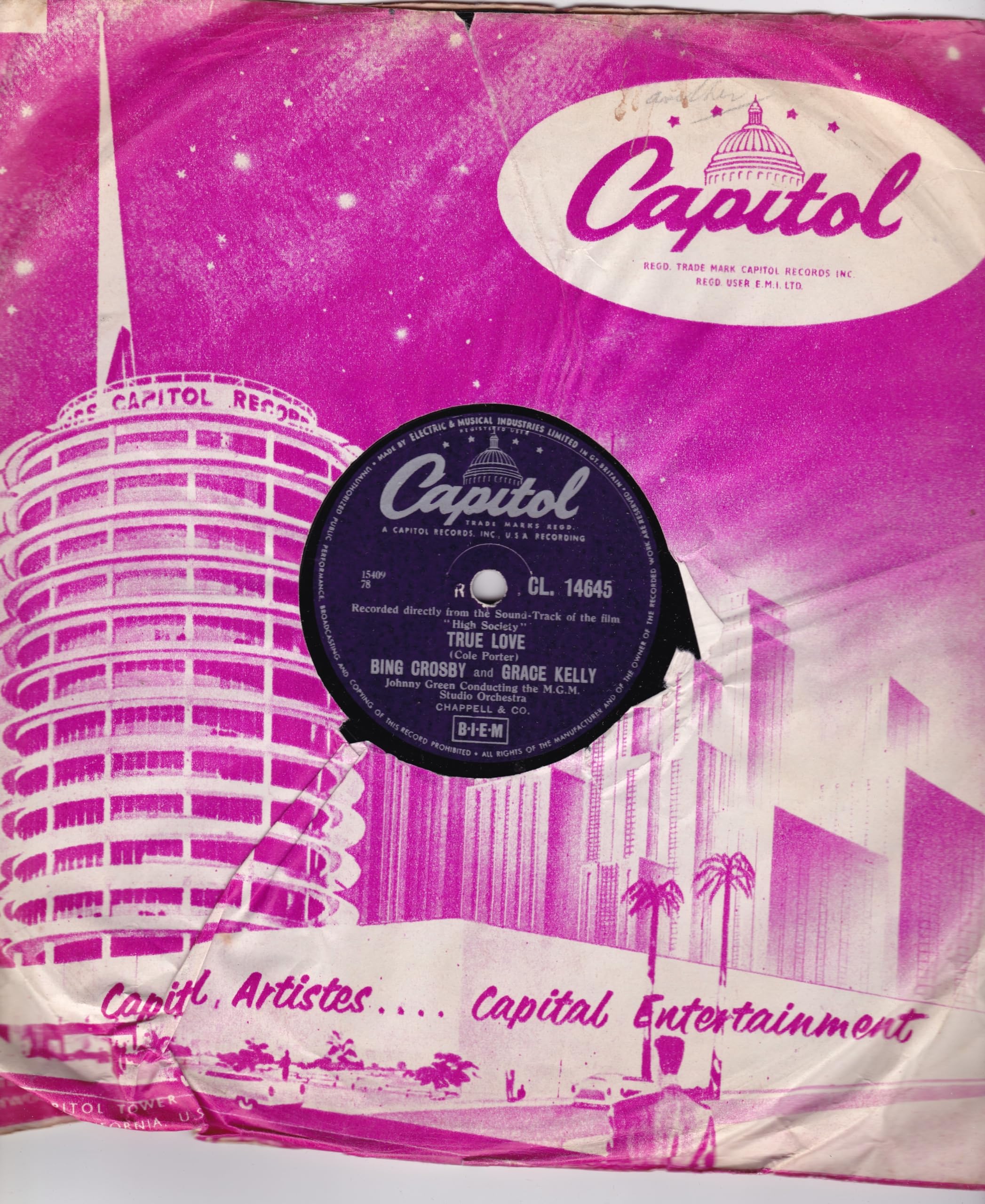Bing Crosby And Grace Kelly - True Love (Capitol 1956) 10" 78RPM shellac single VGVG